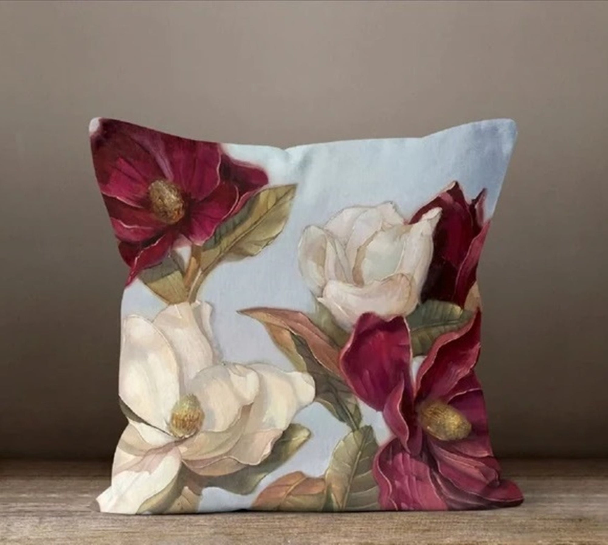Colorful Succulent Flower Pillow Cover, Burgundy Floral Pillow, Succulent Cushion, Decorative Throw Pillowcase, Red Succulent Throw Pillow