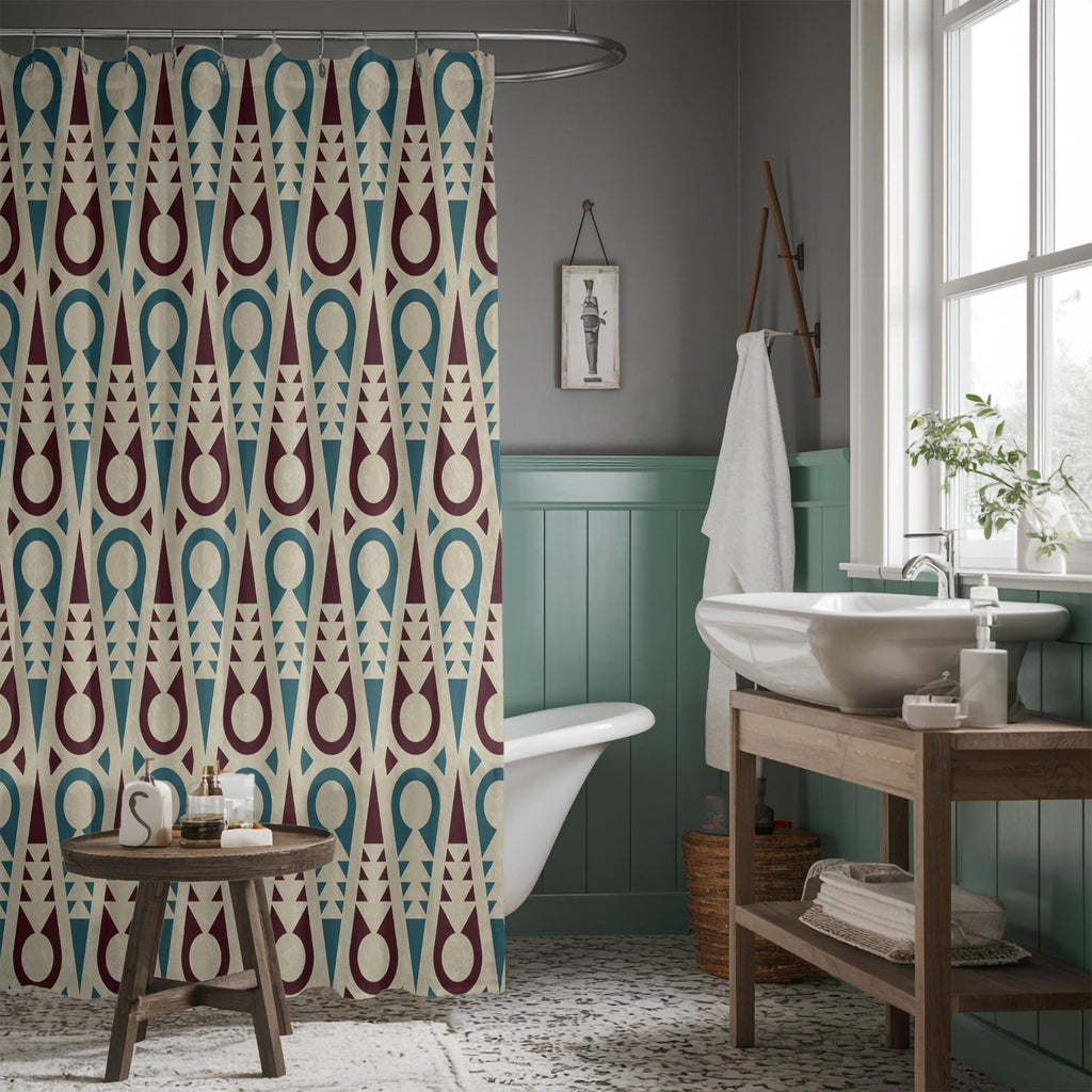 Mid Century Modern Shower Curtains, 70s Printed Shower Curtain, 80s Bath Waterproof Drapes, Retro Bathroom Shower Curtains