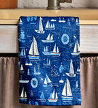Marine Tea Towels, Vintage Sailing Ship Dish Towels, Nautical Kitchen Gifts, Navy Nautical Hand Towels, Marine Kitchen Fingertip Towels
