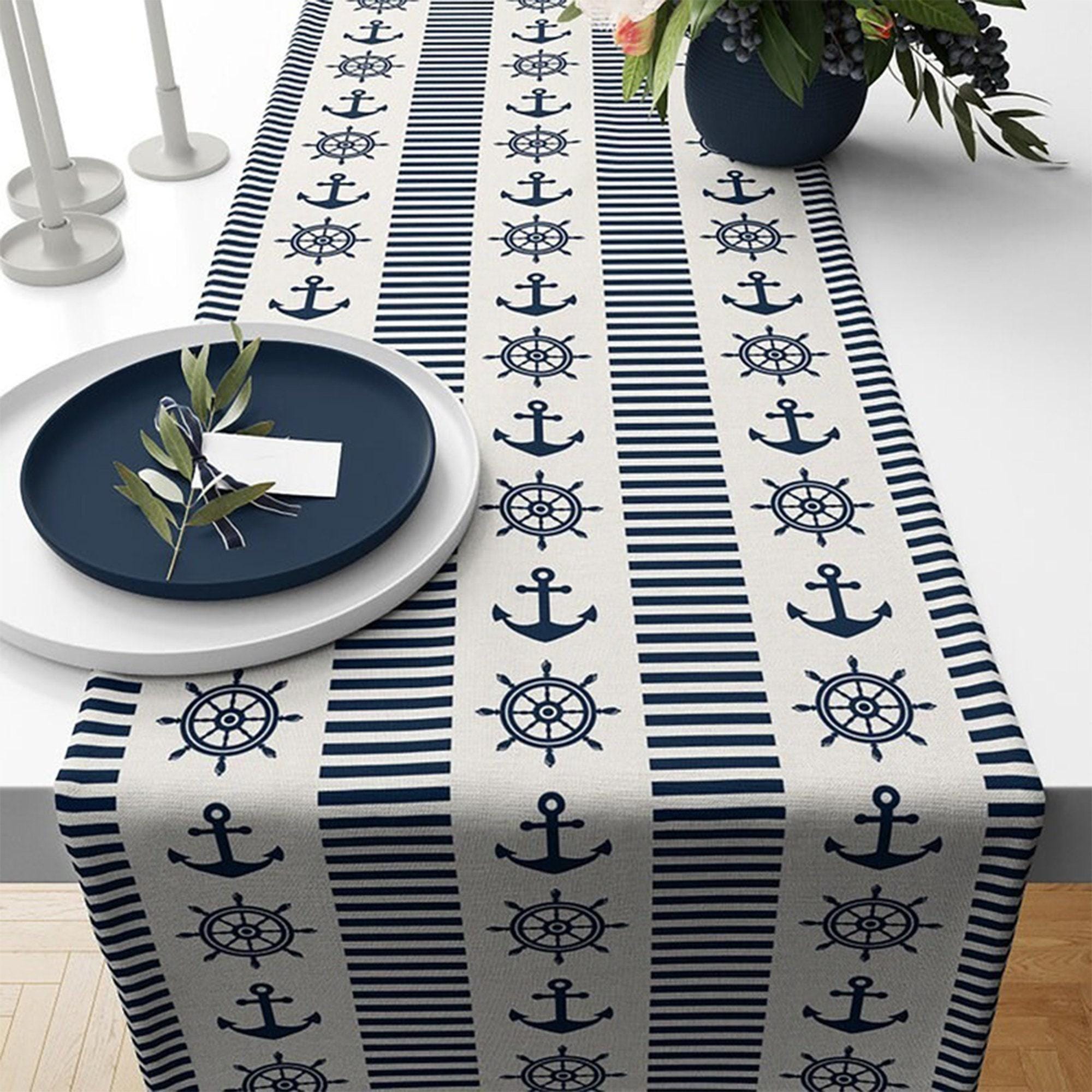 Nautical Table Runner, Sea Life Table Runner, Fish Table Runner, Blue and Mint Coral Table Runner, Anchor Table Runner, Marine Table Runner