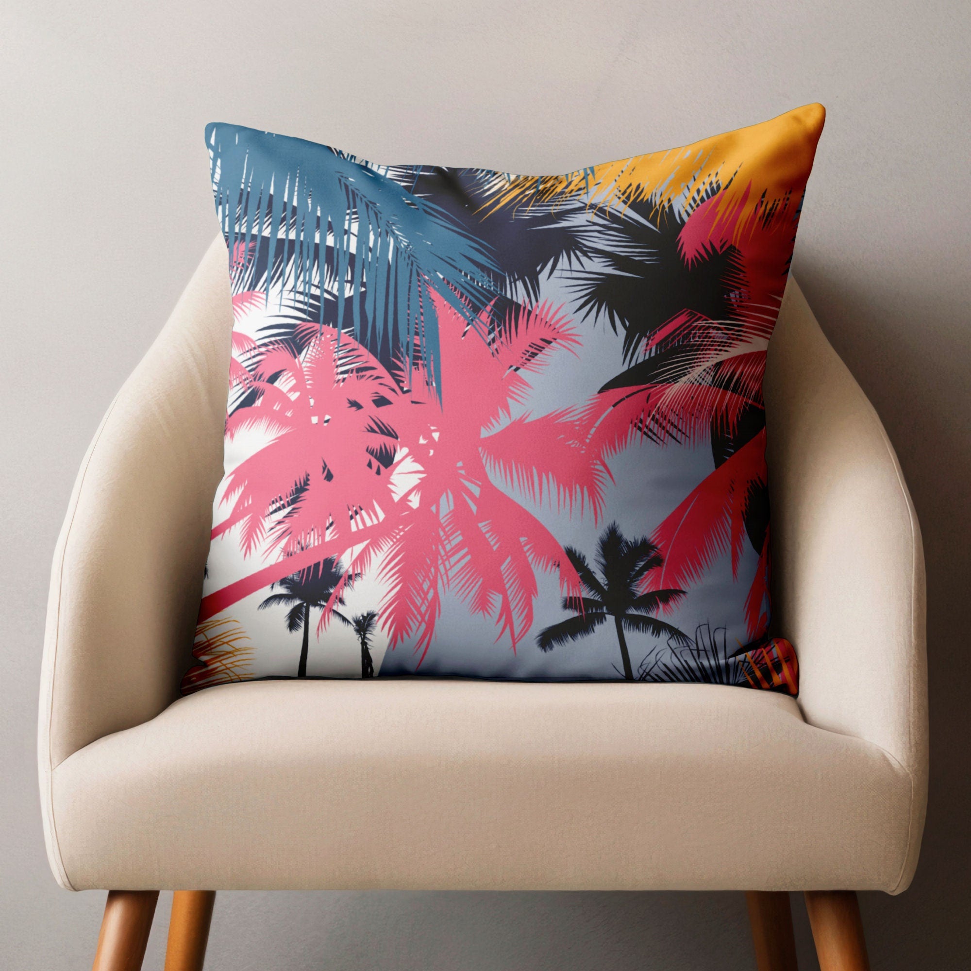 Colorful Botanical Leaves Cushion Cover, Tropical Leaves Pillow Covers, Pink Exotic Plant Leaves Pillowcases, Botanical Leaf Pillow Covers