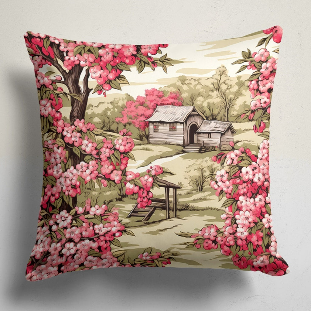 Spring Trees Floral Throw Pillow Cover, Fruit Tree Flowers Pillow Covers, Farmhouse Pink Flowers Cushion Covers, Spring Flowers Pillowcases