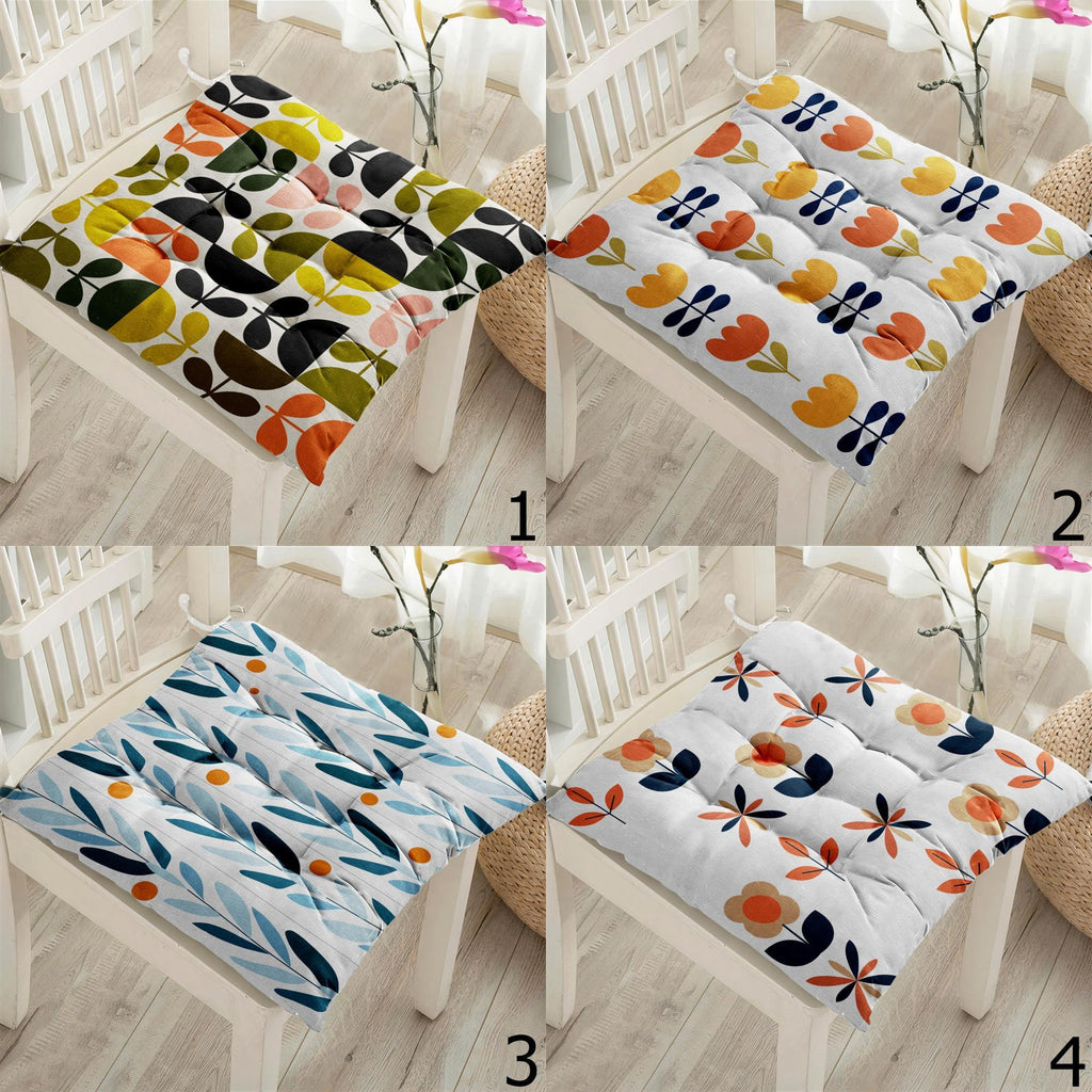 Mid Century Modern Chair Pads, Retro Floral Seat Cushions, Scandinavian Style Minimalist Chair Cushions, Floral Art Chair Pillows
