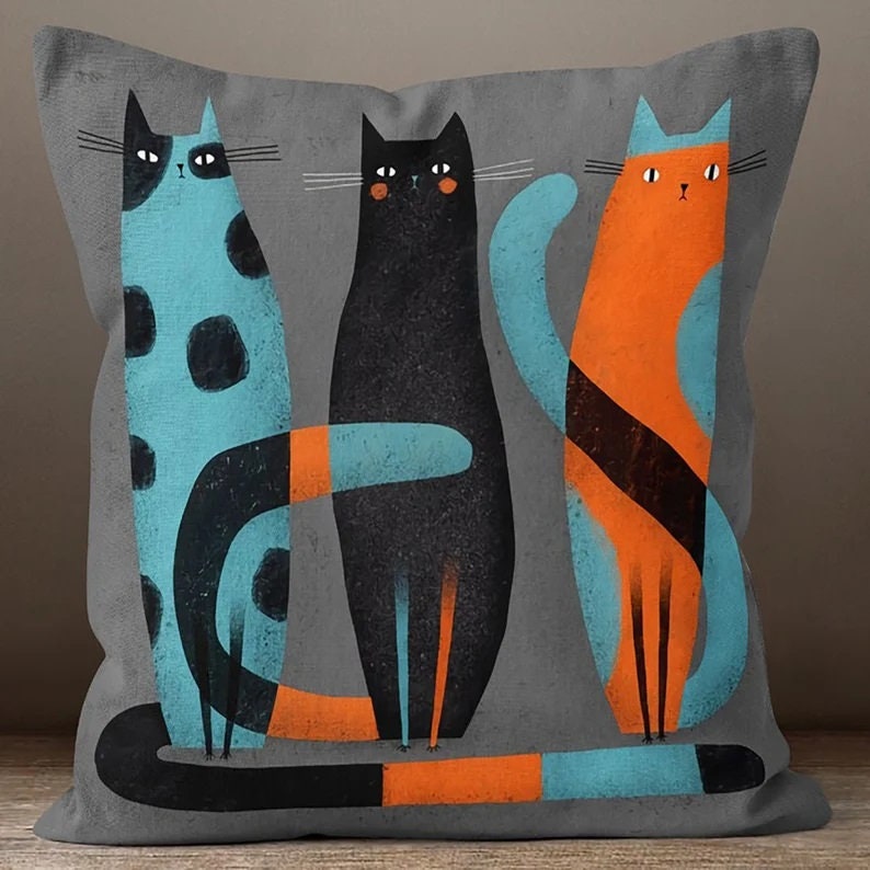Cat Pillow Cover, Cute Cat Pillowcase, Cute Animal Home Decor, Print Pillow, Animal Pattern Pillow Covers, Pet Pillow Covers
