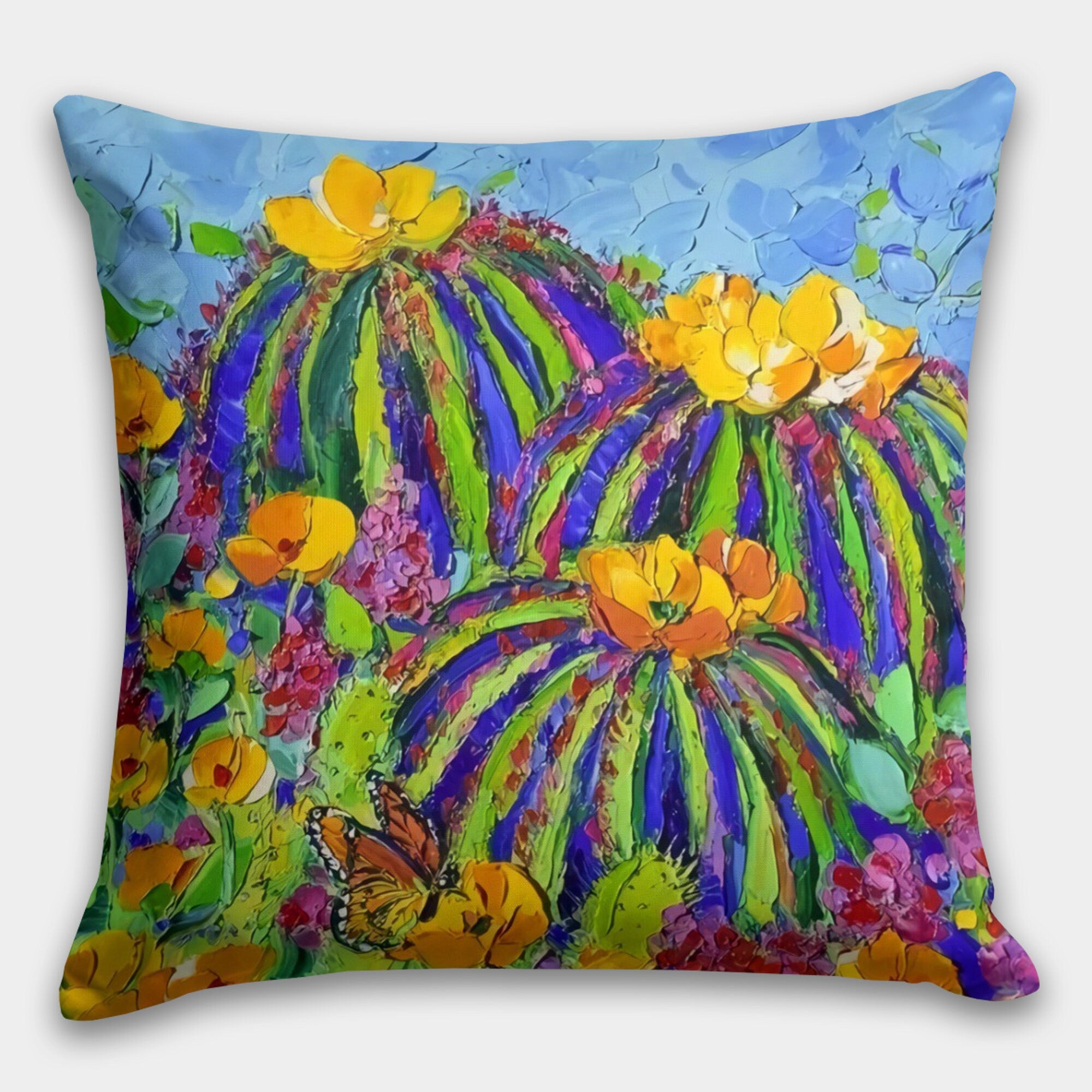 Colorful Cactus Pillow Cover, Succulent Cactus Cushion Covers, Succulent Flowers Pillow Covers, Succulent Digital Print Throw Pillow Covers