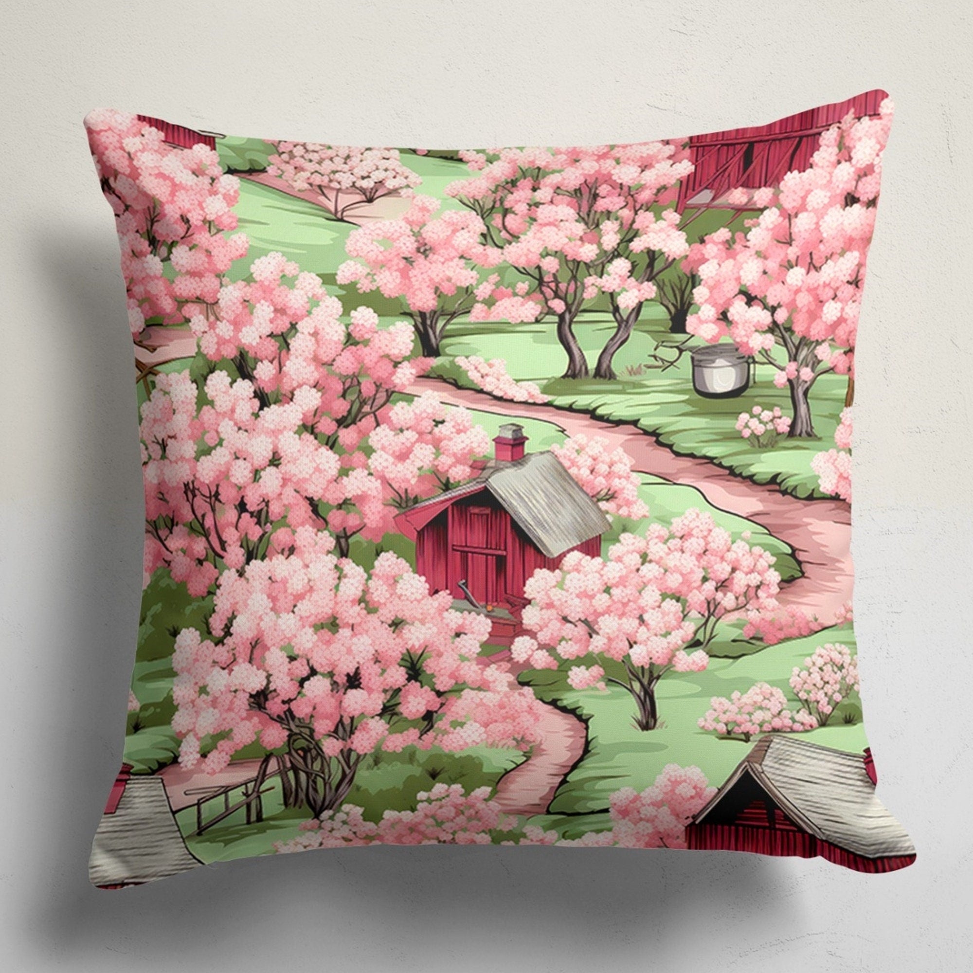 Spring Trees Floral Throw Pillow Cover, Fruit Tree Flowers Pillow Covers, Farmhouse Pink Flowers Cushion Covers, Spring Flowers Pillowcases