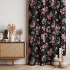 Floral Curtain Panels, Farmhouse Floral Window Curtain, Black Pink Floral Curtain, Floral Grommet Curtain, Pink Roses Floral Print Drapes
