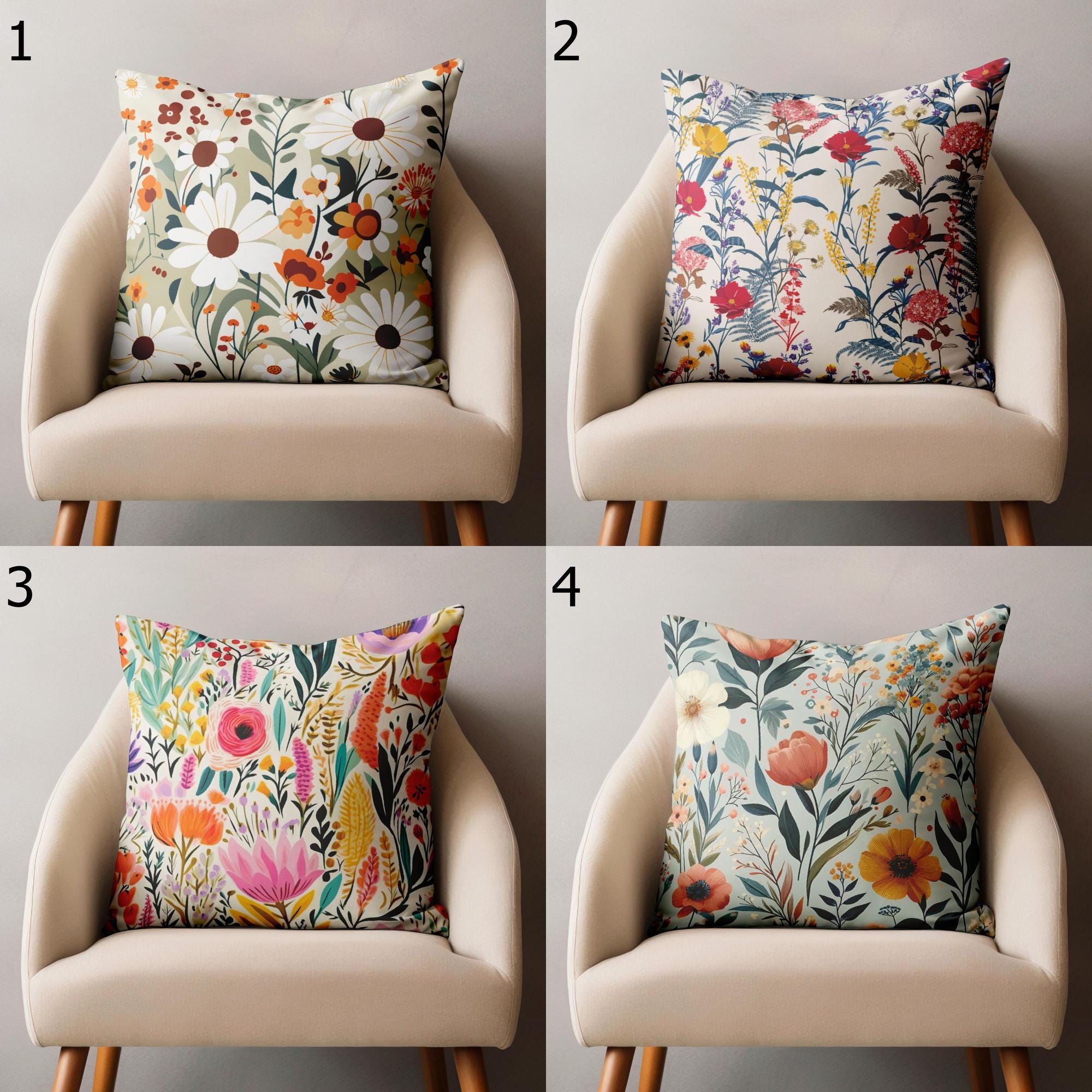 Floral Pillow Covers, Farmhouse Wildflowers Cushion Cover, Multicolor Floral Pillowcase, Colorful Flowers Pillow Case, Floral Home Decor