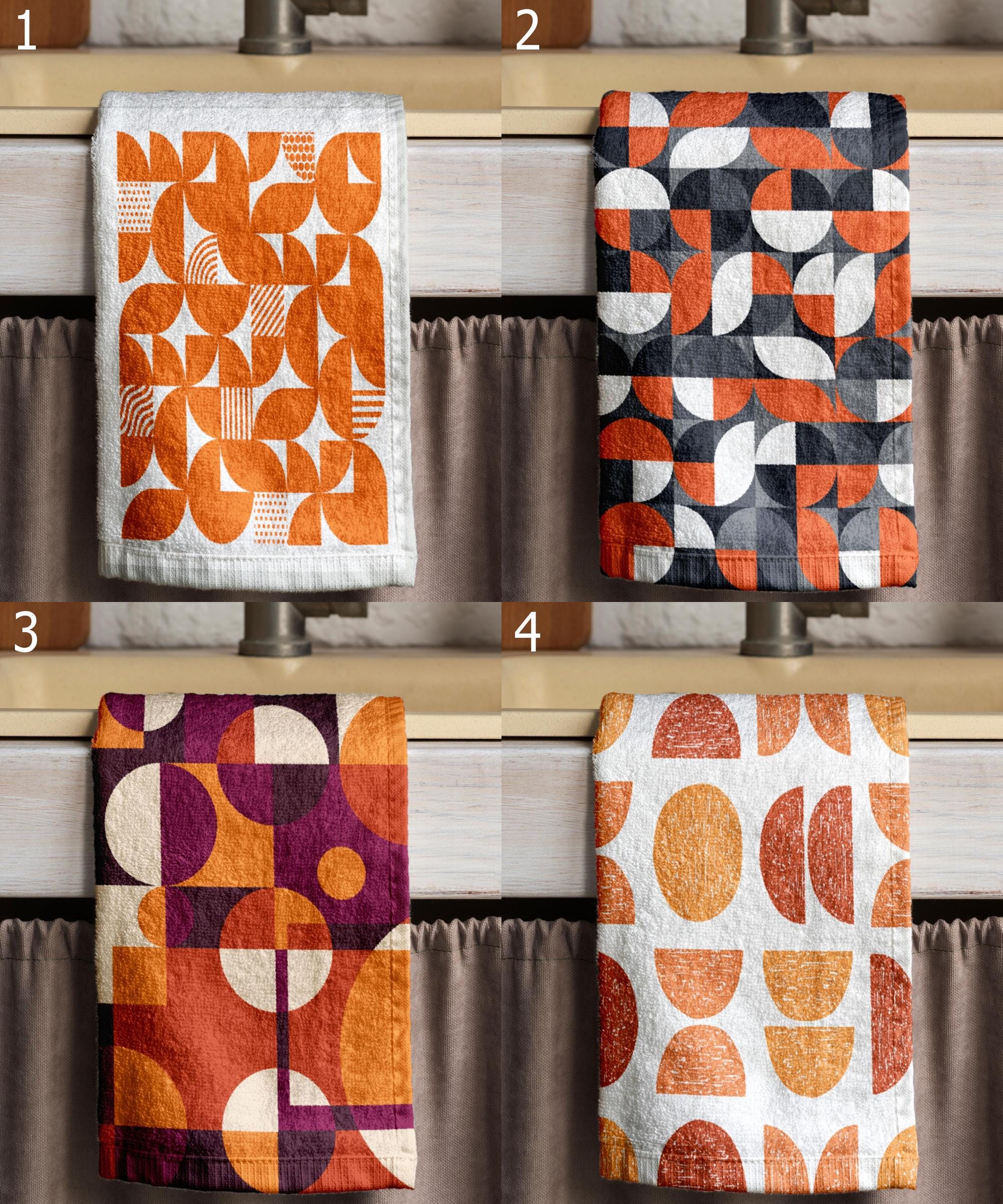 Retro Geometric Abstract Hand Towels, Mid Century Kitchen Towels, Retro Tea Towels, 70s Bauhaus Dish Towels, Bauhaus Retro Dish Towel