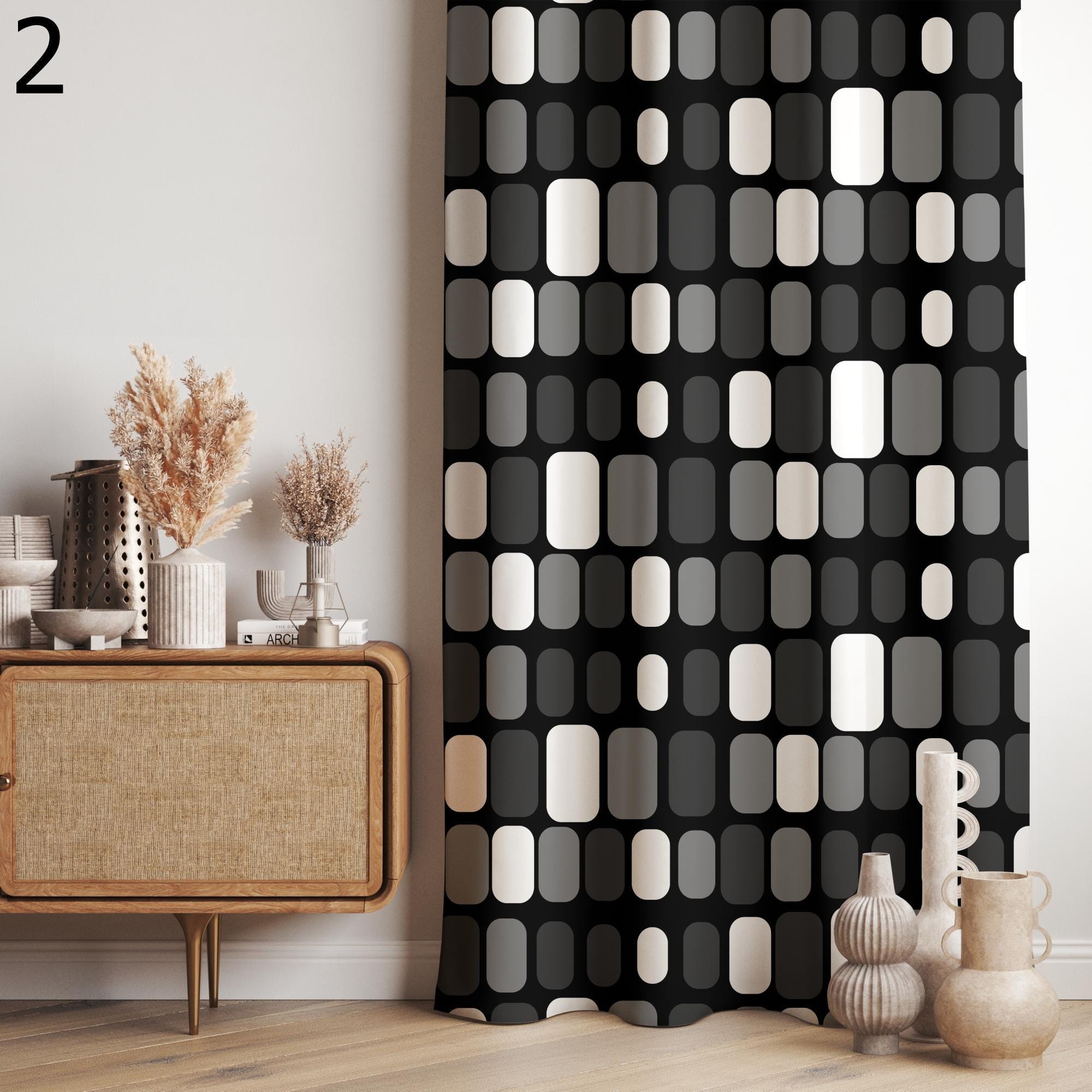 Retro Geometric Curtains, Mid Century Modern Drapes, Colorful Window Panels, Vintage Style Curtain,