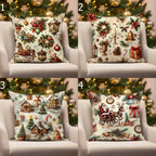 Christmas Deer and Santa Claus Decor Cushion Cover, Christmas Candy Stick Pillowcase,  Xmas Ornaments Cushion Cover, Xmas Throw Pillow Cover