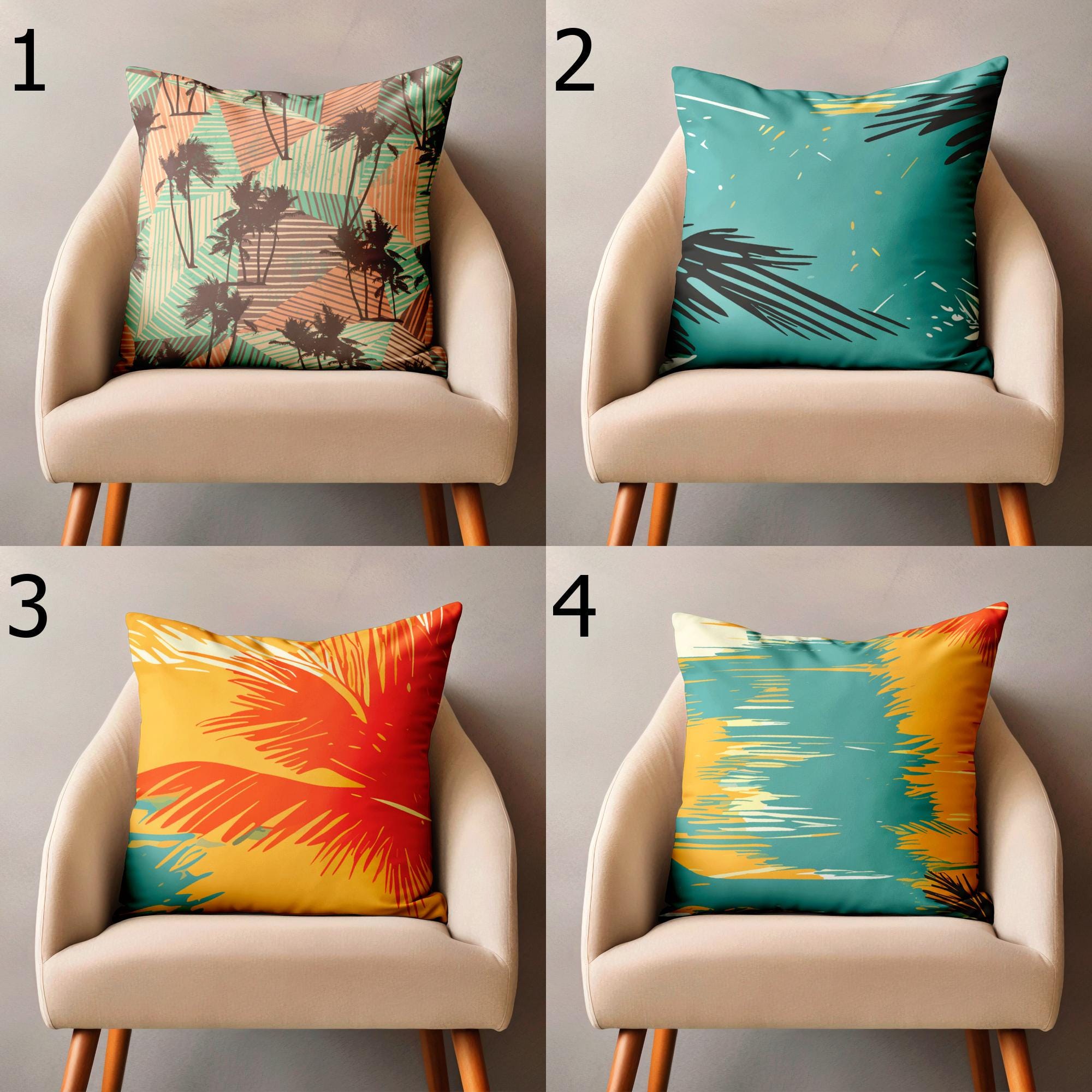 Retro Palm Leaves Pillow Covers, Tropical Vintage Pillow Covers, Vintage Palm Tree Pillowcase, Tropical Pillowcase, Palm Cushion Covers