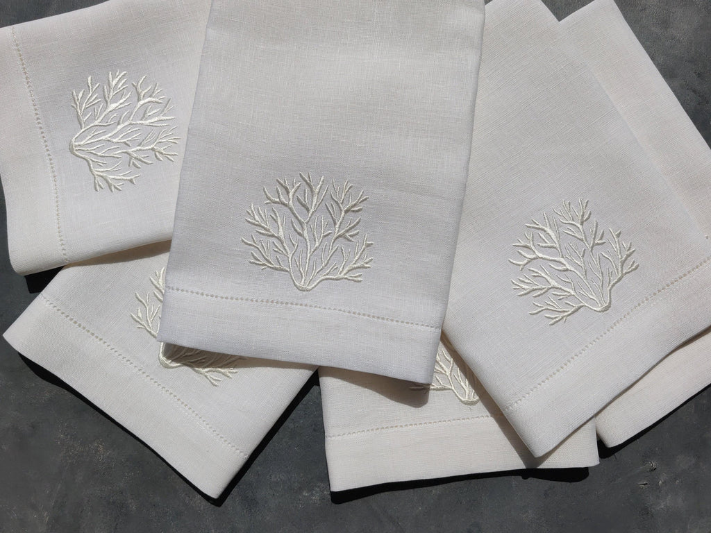 Nautical Linen Napkins, Coral Linen Napkins, Yacht Table Napkins, Beach House Linen Napkins, Nautical Wedding Linen Napkins, Ocean Napkins
