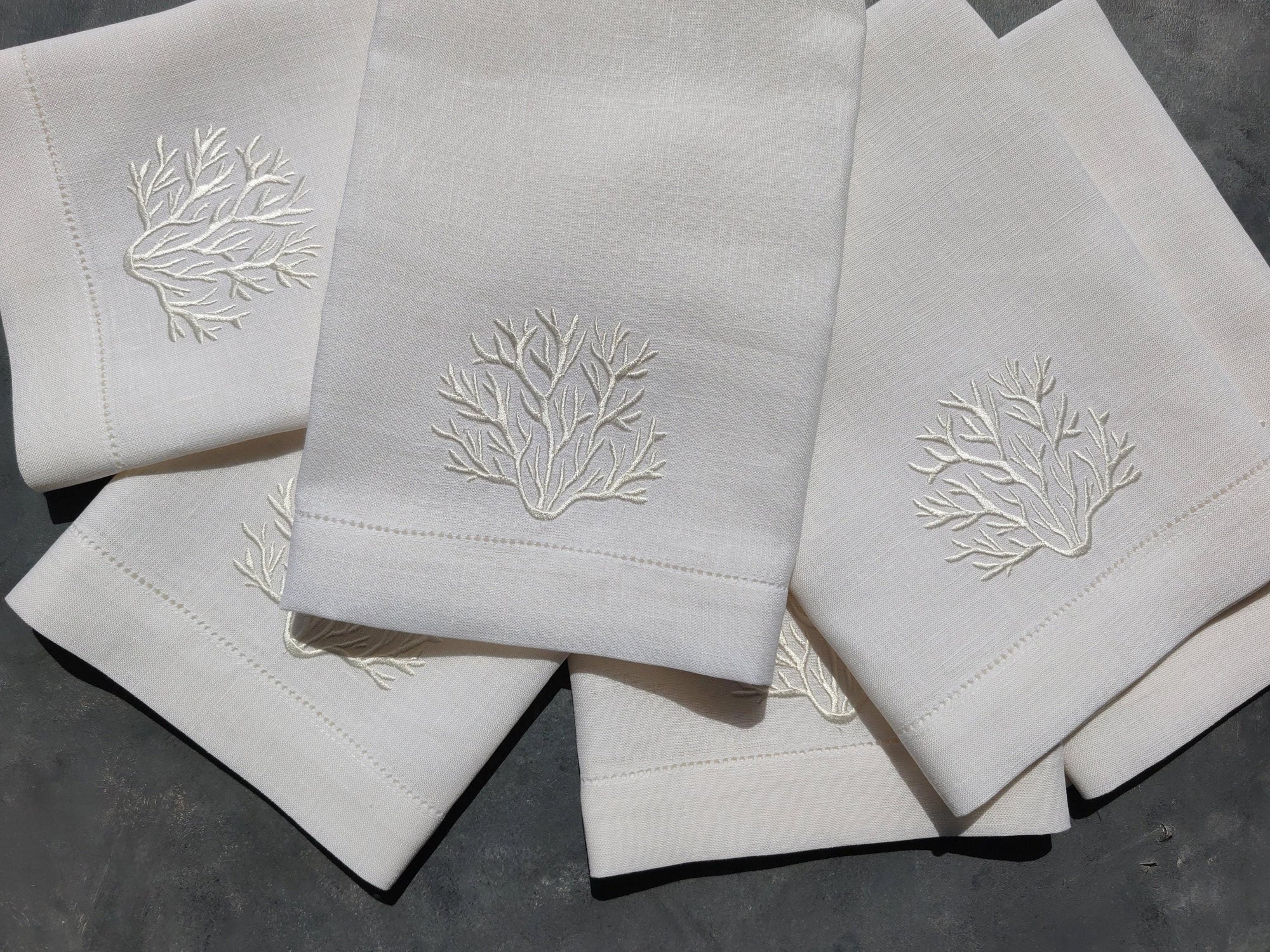 Nautical Linen Napkins, Coral Linen Napkins, Yacht Table Napkins, Beach House Linen Napkins, Nautical Wedding Linen Napkins, Ocean Napkins