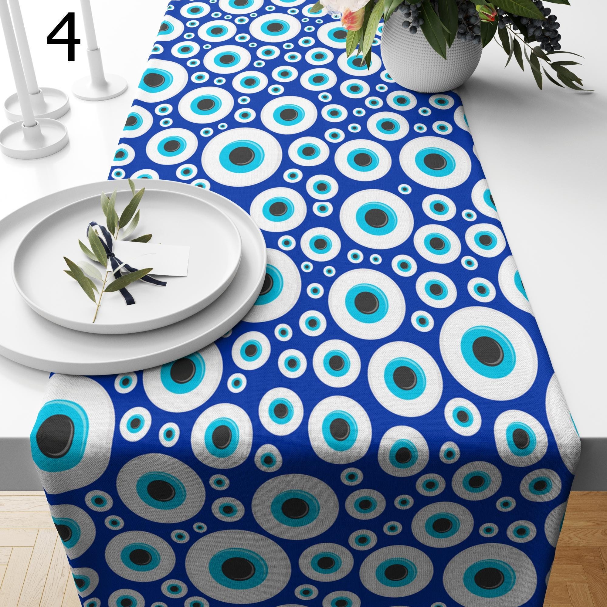 Blue Evil Eye Style Table Runner, Eye Bead Table Runner, Blue Good Luck Table Runners, Eyes Table Runner, Evil Eye Table Decor Runners
