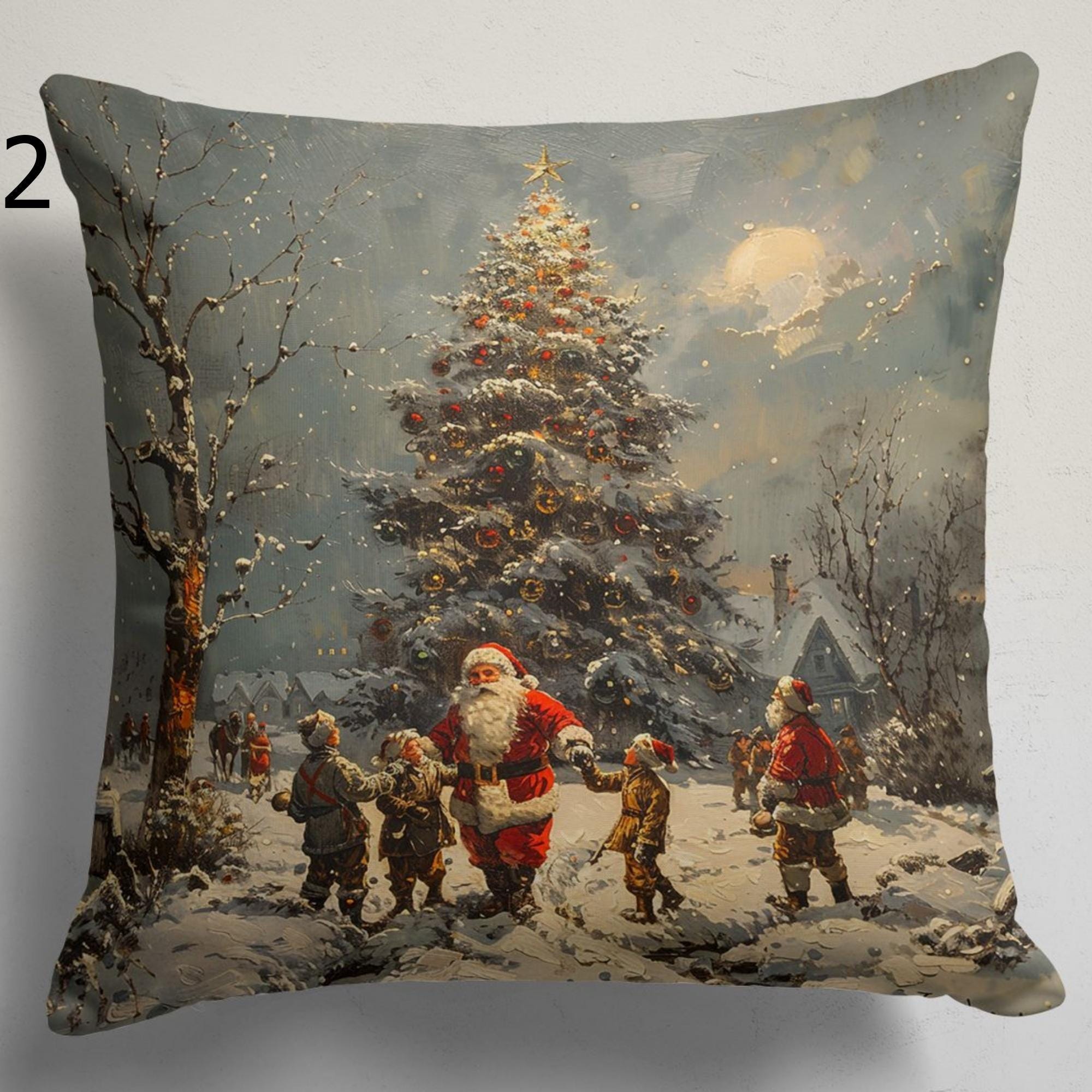 Mery Christmas Throw Pillow Cover, Xmas Cushion Cover, Santa Claus Pillow Covers, Christmas Home Decor, Christmas Pine Tree Pillowcase