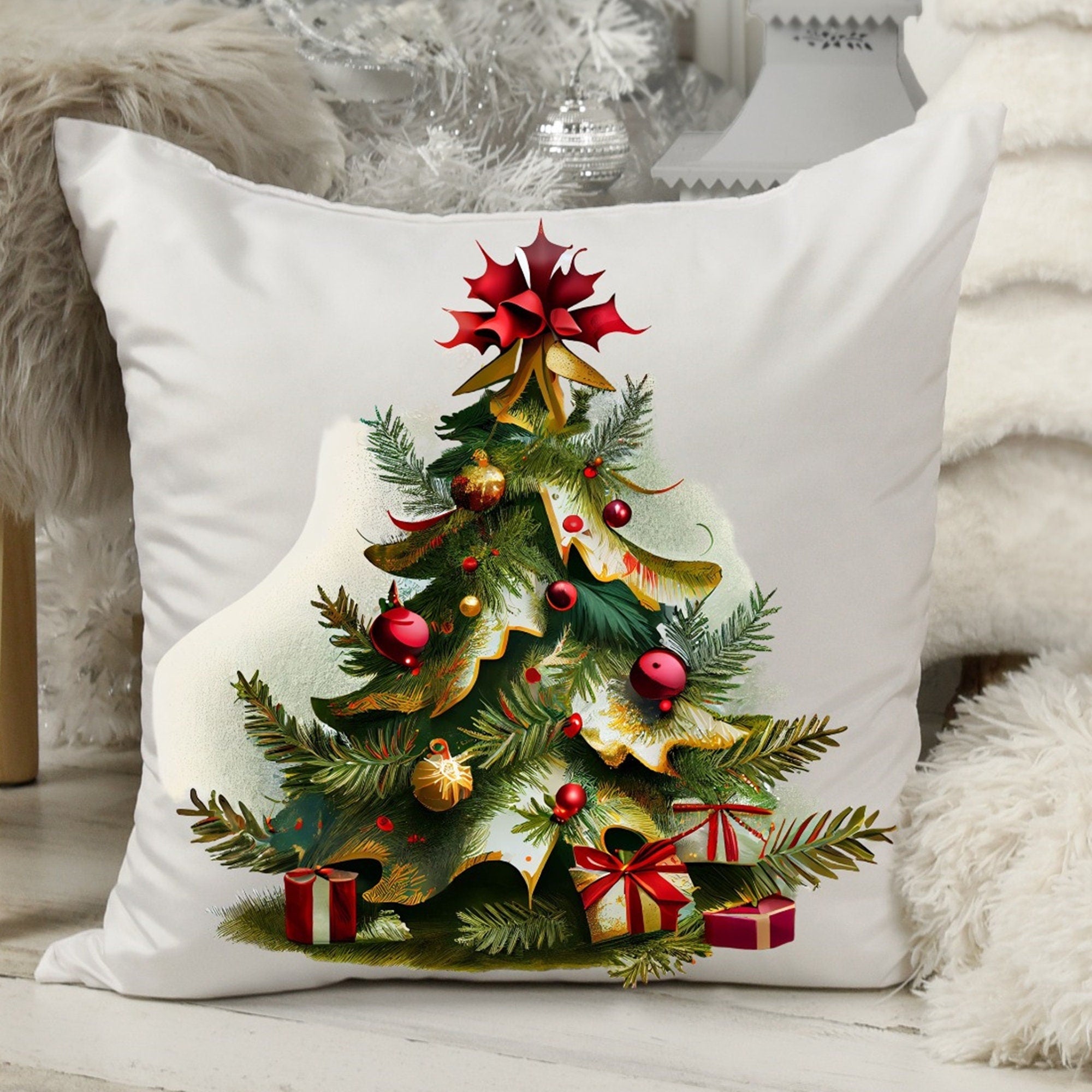 Christmas Green Pine Trees Pillow Covers, Xmas Pine Throw Pillow Cover, Winter Holly Trees Cushion Covers, Christmas Home Decor Pillow