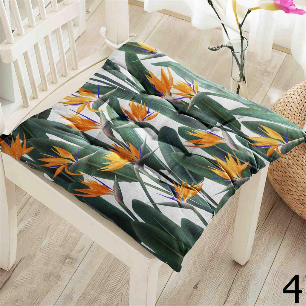 Tropical Floral Chair Cushions, Hawaiian Leaf Seat Pad Covers, Exotic Summer Patio Pillows, Botanical Island Decor Chair Pads