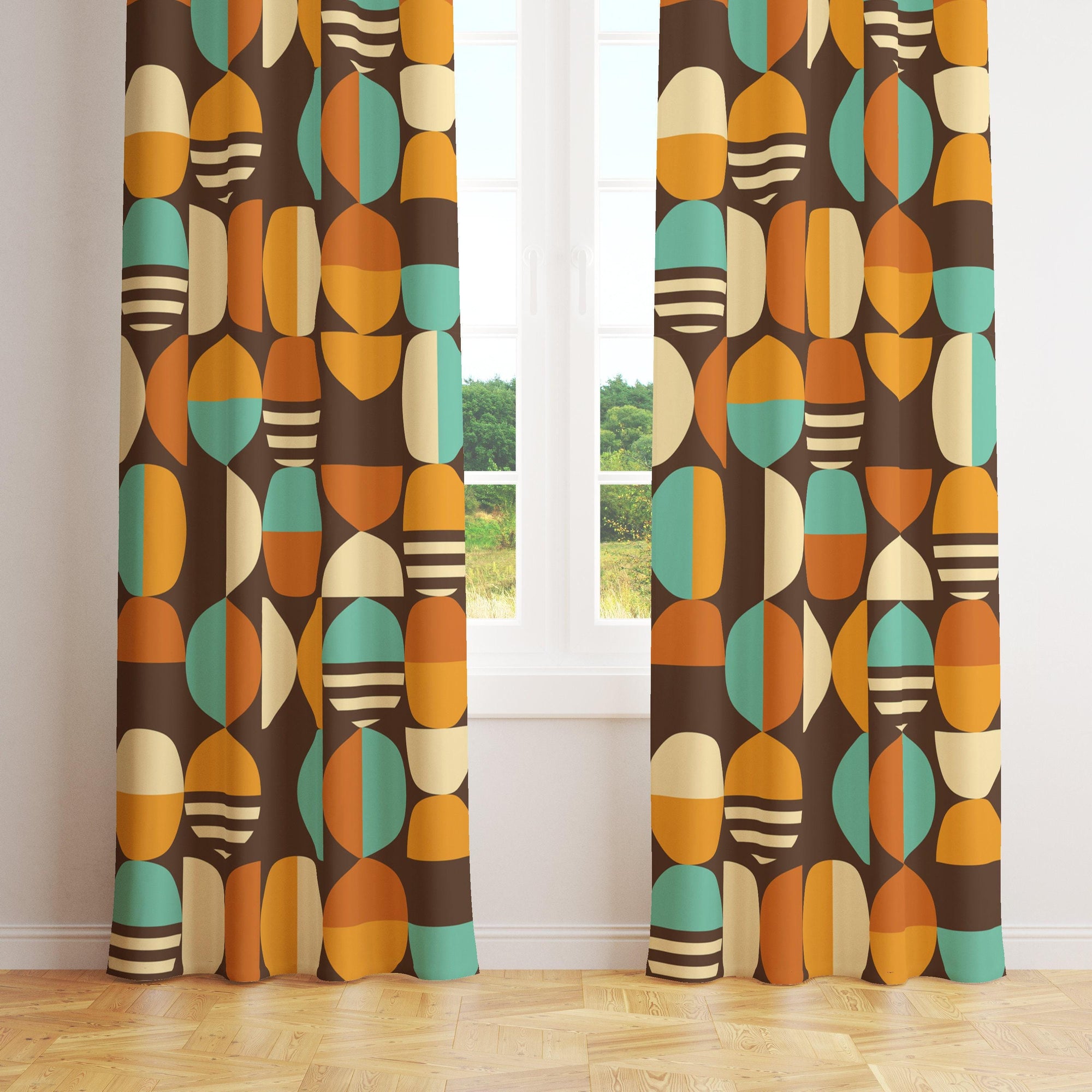 Retro Bauhaus Curtains, Mid Century Curtain Panels, 70s Retro Printed Curtain, Mcm Curtain, Retro Grommet Curtains, Retro Blackout Curtain