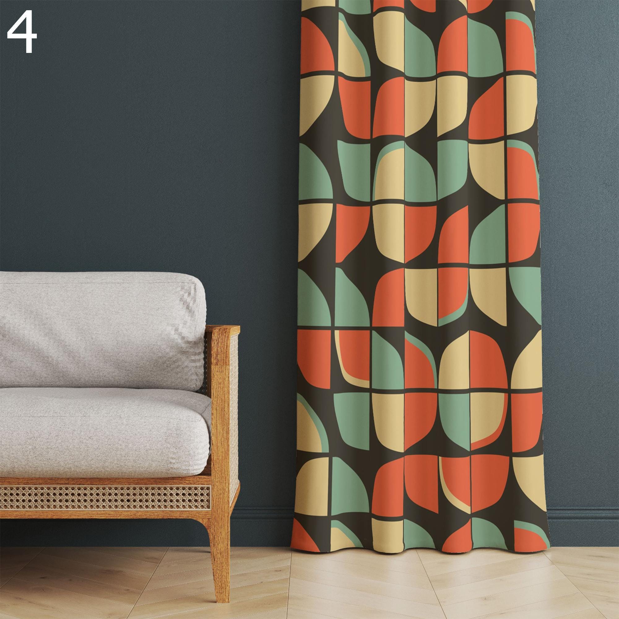 Retro 70s Curtains, Mcm Curtain Panels, Retro Modern Art Deco Style Curtain, Retro Groovy Curtains, Mid Century Modern Curtain Panels
