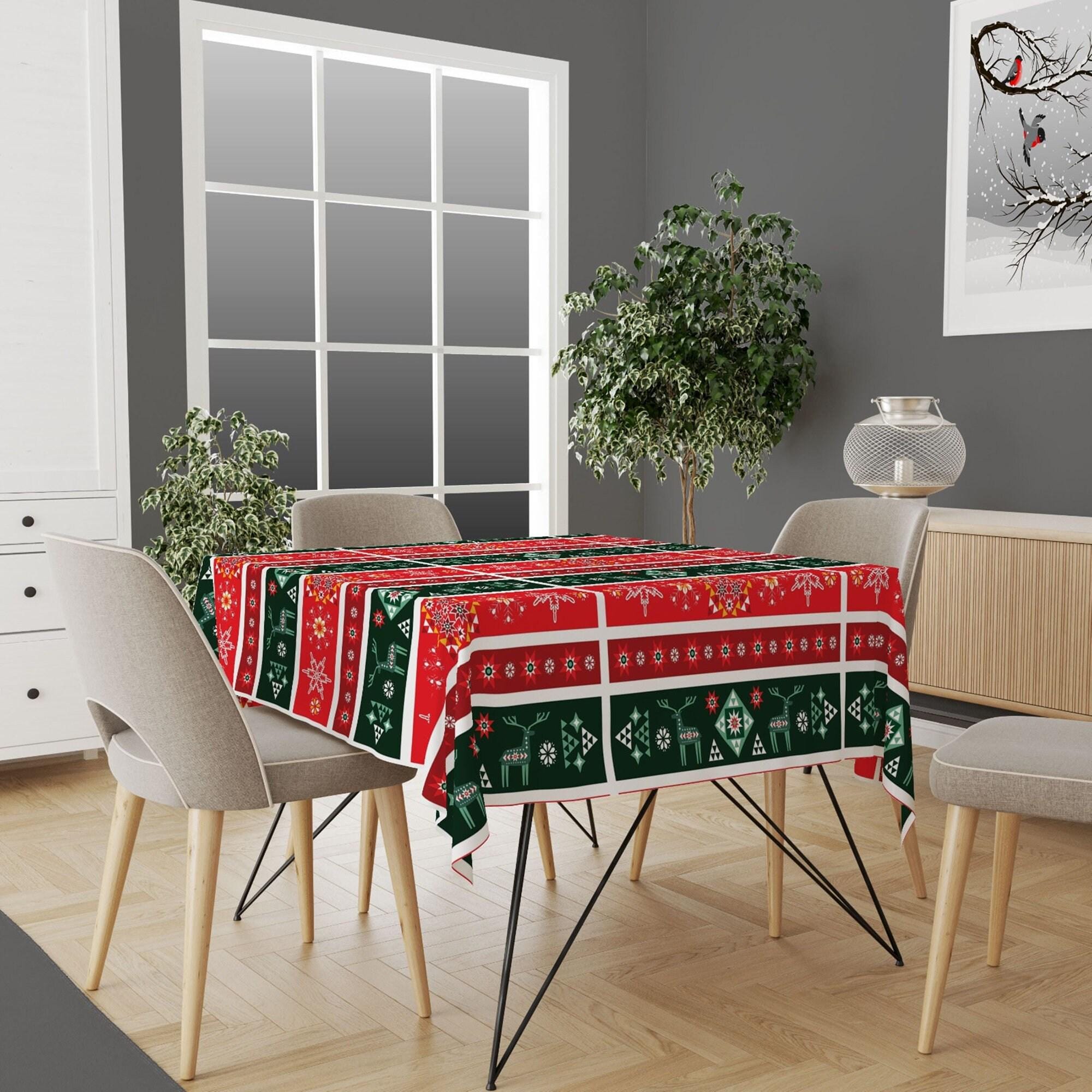 Christmas Tablecloth, Xmas Kitchen Decor, Christmas Red Tablecloth, Christmas Tree Tablecloth, Xmas Gift, Christmas Gift