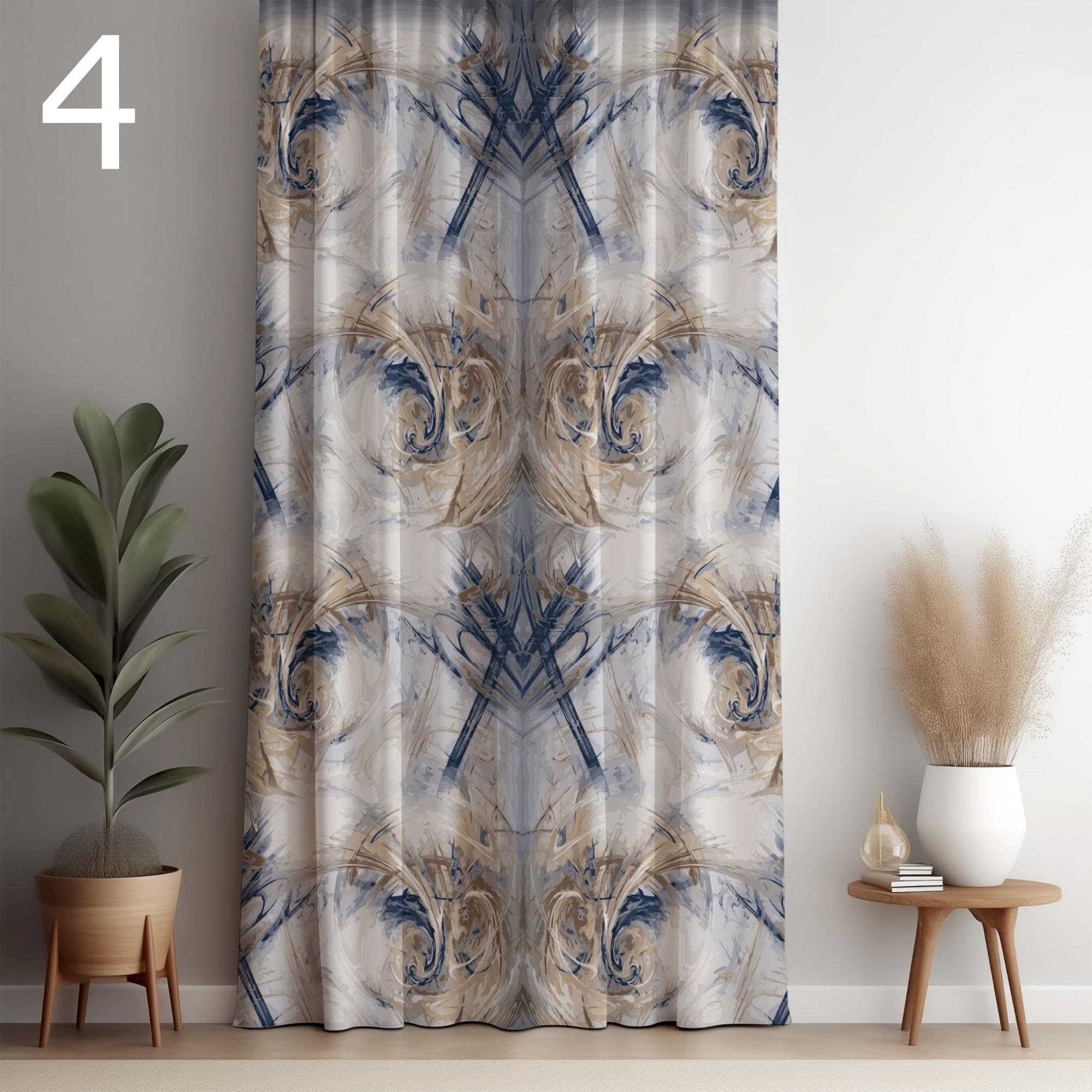 Bohemian Ikat Curtain Panels, Abstract Ethnic Drapes, Artistic Window Curtains, Vintage Eclectic Grommet Panels, Moroccan Style Drapes