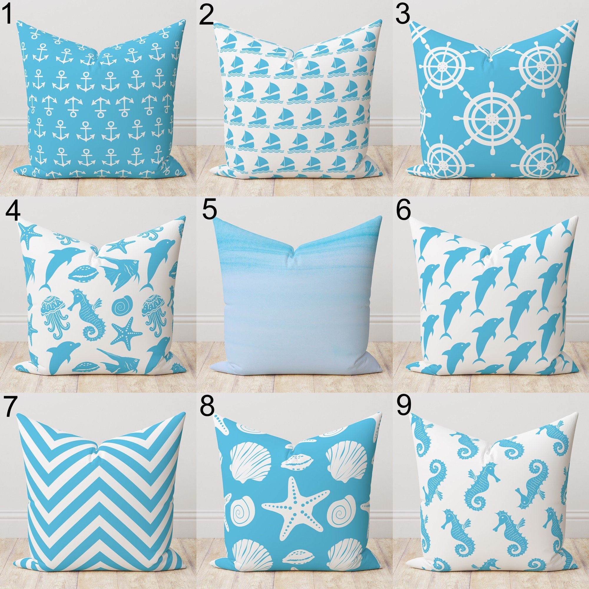 Nautical Pillow Cover, Anchor Pillowcase, Coastal Pillow Case, Seahorse Cushion Cover, Dolphin Throw Pillow Cover, Starfish Pillow Case