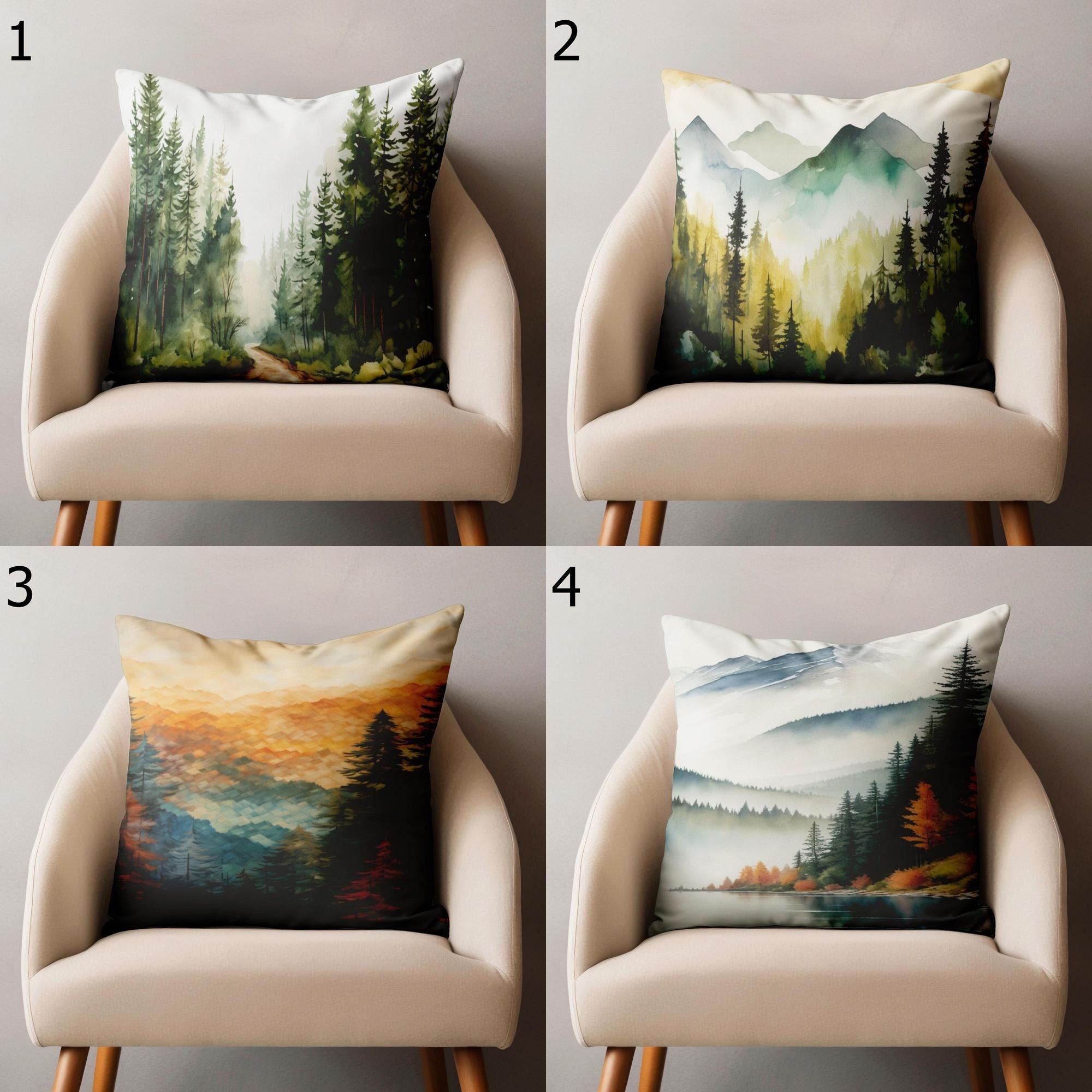 Mountain Throw Pillow Cover, Landscape Cushion Cover, Misty Forest Pillowcase, Pine Forest Mountain Pillowcase, Landscape Home Decor