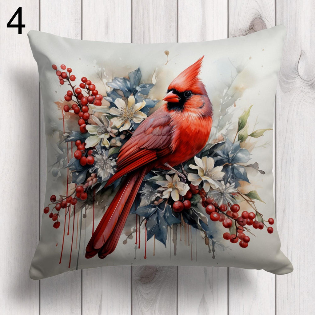 Christmas Birds Pillowcase, Winter Birds Cushion Cover, Winter Decor Cushions, Christmas Birds Pillow Covers, Christmas Flowers Pillowcase