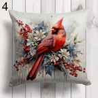 Christmas Birds Pillowcase, Winter Birds Cushion Cover, Winter Decor Cushions, Christmas Birds Pillow Covers, Christmas Flowers Pillowcase