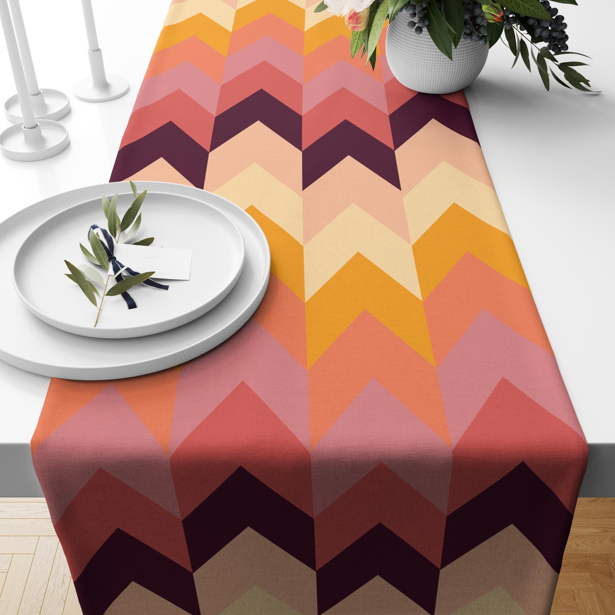 70s Retro Table Runner, Mid Century Modern Table Runner, Retro Party Table Decor, 70s Zigzag Table Runner, Retro Vintage Table Runner