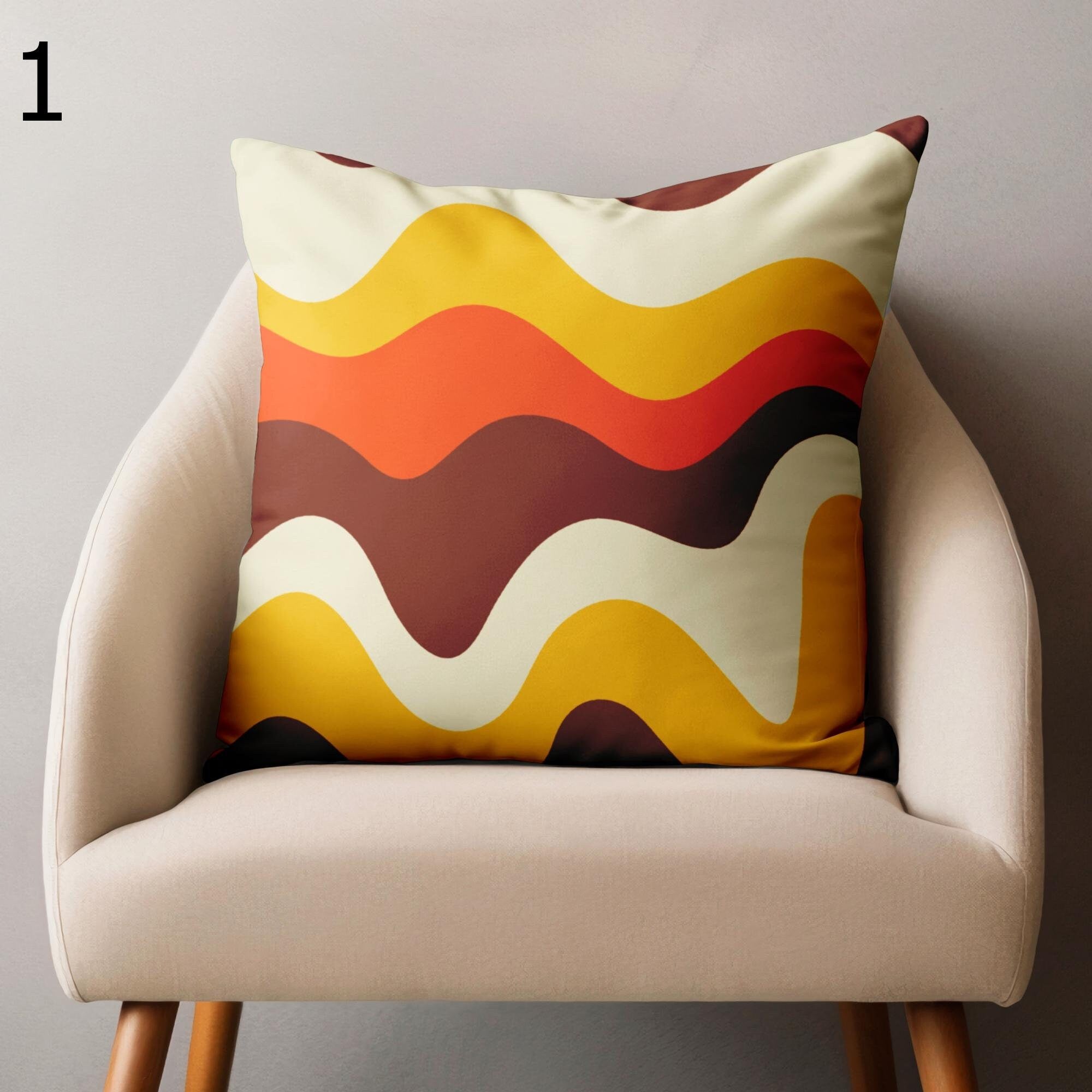 Retro Throw Pillow Cover, Mid Century Cushion Cover, 70s Retro Orange Print Pillowcase, Geometric Abstract Pillowcase, Retro Vintage Pillow