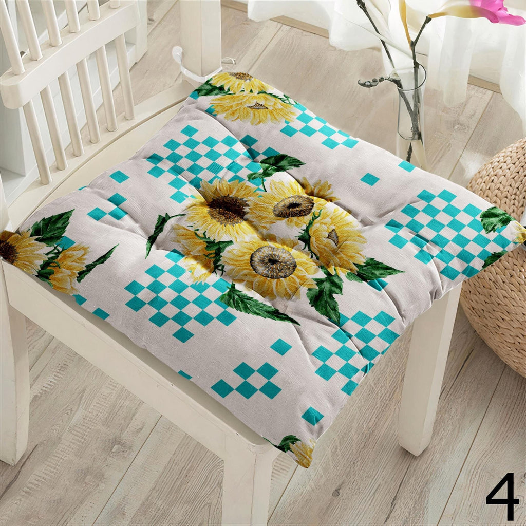 Sunflower Seat Pads, Floral Chair Cushions, Country Style Kitchen Chair Pillow, Rustic Flower Chair Pads, Indoor Outdoor Sunflower Cushions