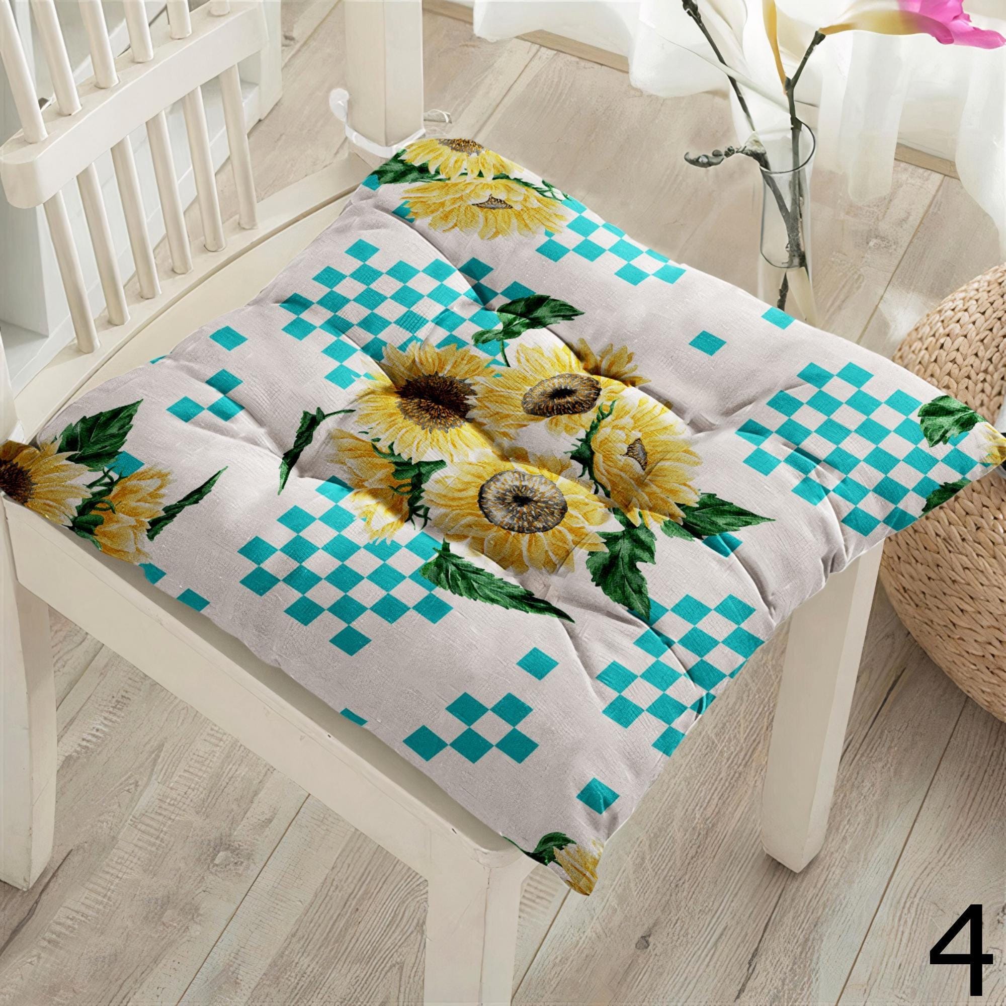 Sunflower Seat Pads, Floral Chair Cushions, Country Style Kitchen Chair Pillow, Rustic Flower Chair Pads, Indoor Outdoor Sunflower Cushions