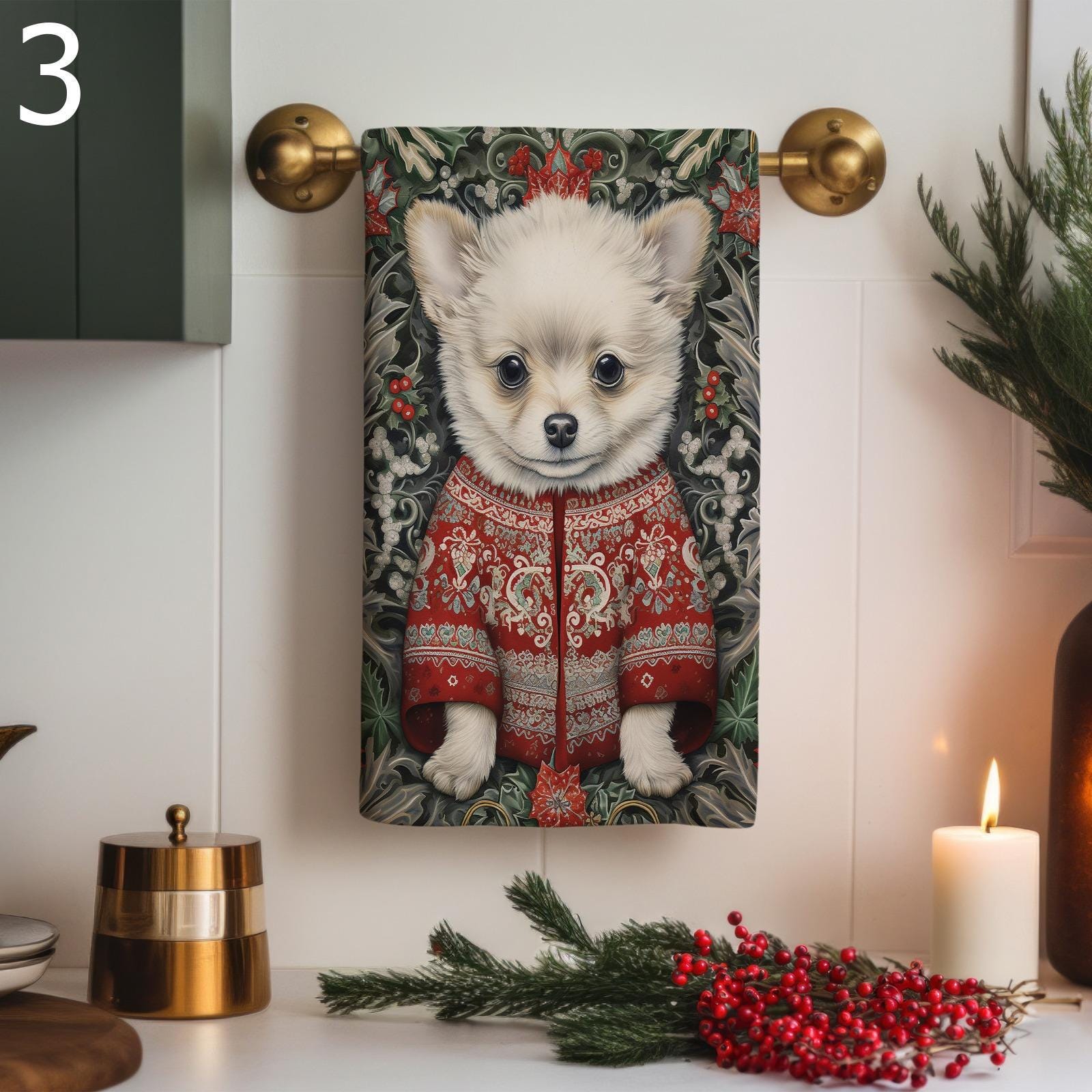 Christmas Fox Tea Towel, Xmas Dog Tea Towels, Cute Fox Dish Towels, Christmas Dog Dish Towel, Xmas Animals Tea Towel, Winter Animals Towels