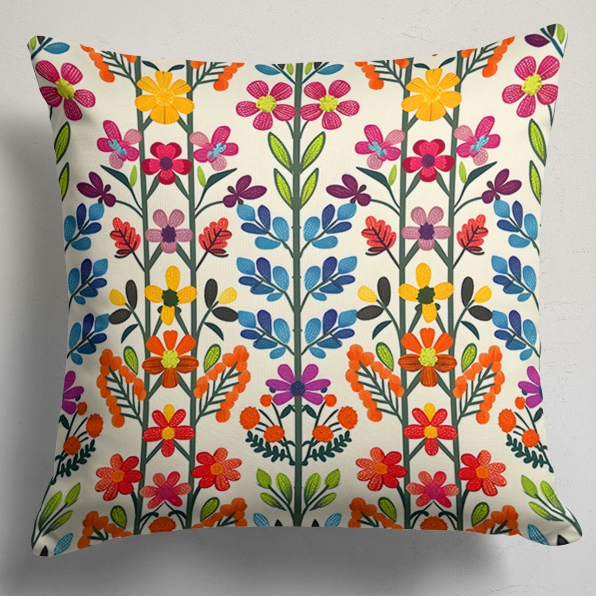 Floral Throw Pillow Covers, Spring Floral Cushion Cover, Yellow Flowers Cushion Cover 16x16, 18x18, 20x20, Colorful Floral Pillow Case