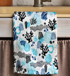 Coral Pattern Tea Towel, Ocean Themed Hand Towel, Deep Sea Dish Towel, Nautical Tea Towel, Kitchen Tea Towel, Coastal Kitchen Towel