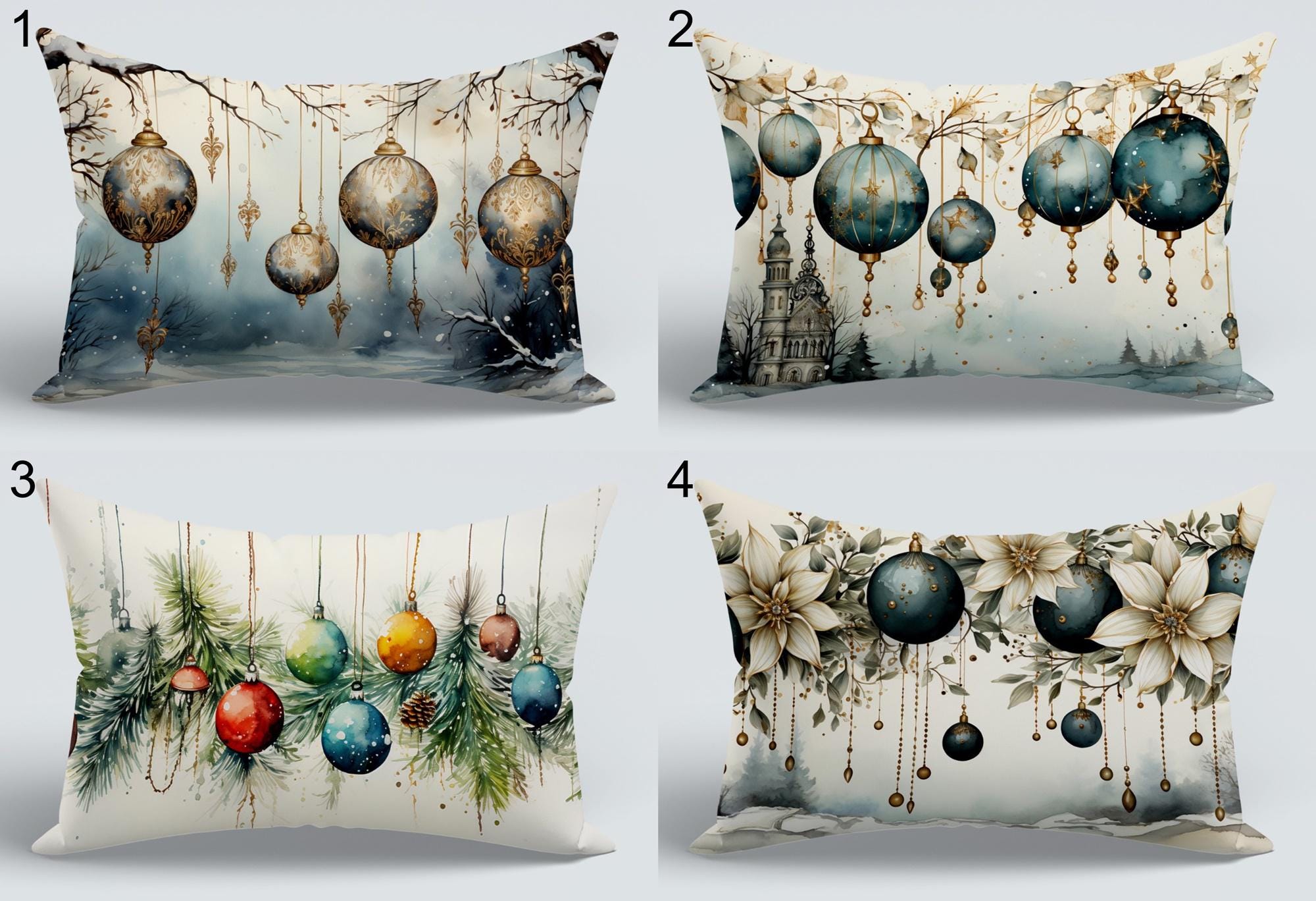 Christmas Ornaments Pillow Cover, Xmas Decor Pillow Cover, Winter Xmas Ornament Cushion Cover, Christmas Decor Ornaments Throw Pillow Cover