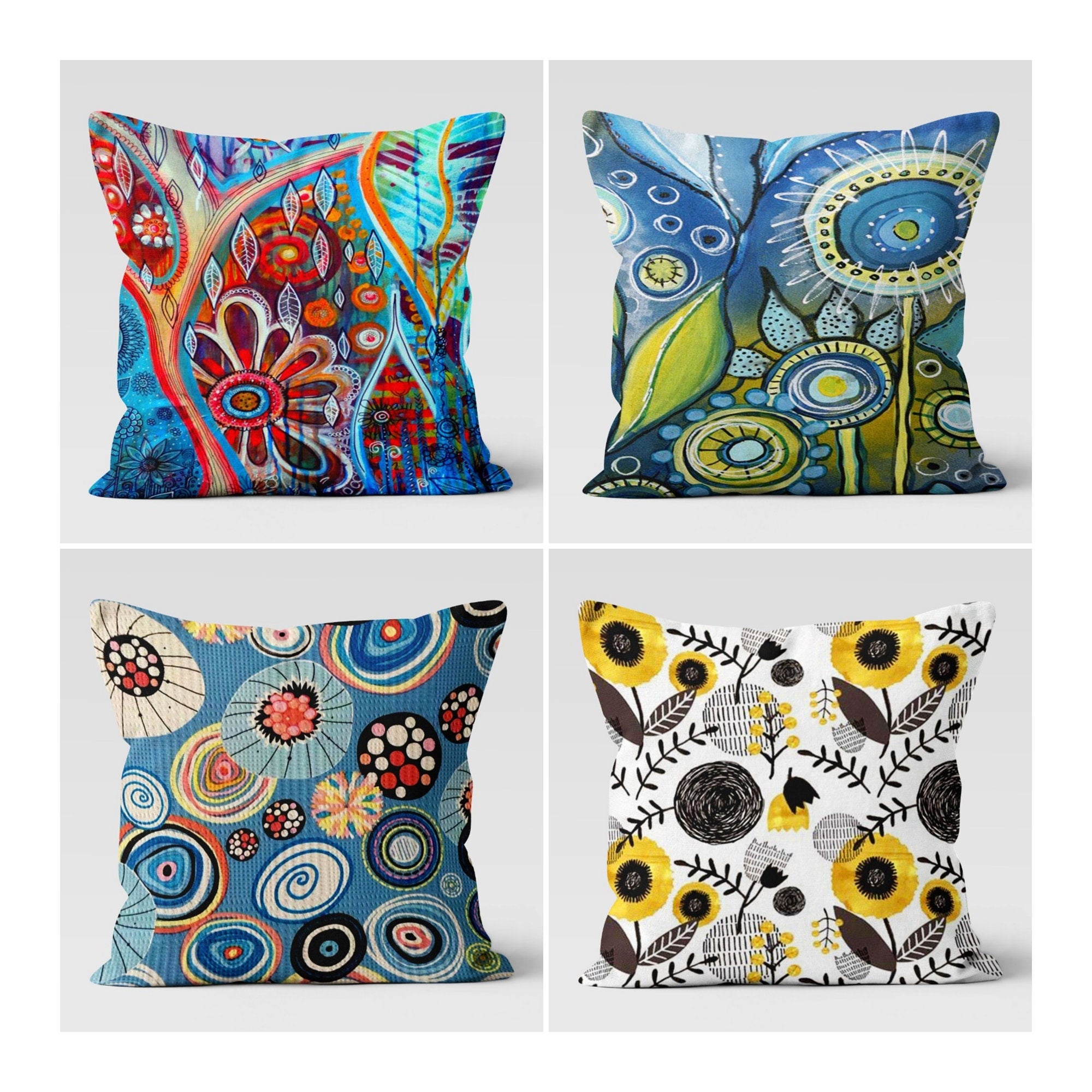 Colorful Floral Pillow Cover, Floral Pillow Cover, Home Decor, Summer Cushion Case, Geometric Pillow Cover, Digital Cushion, Housewarming
