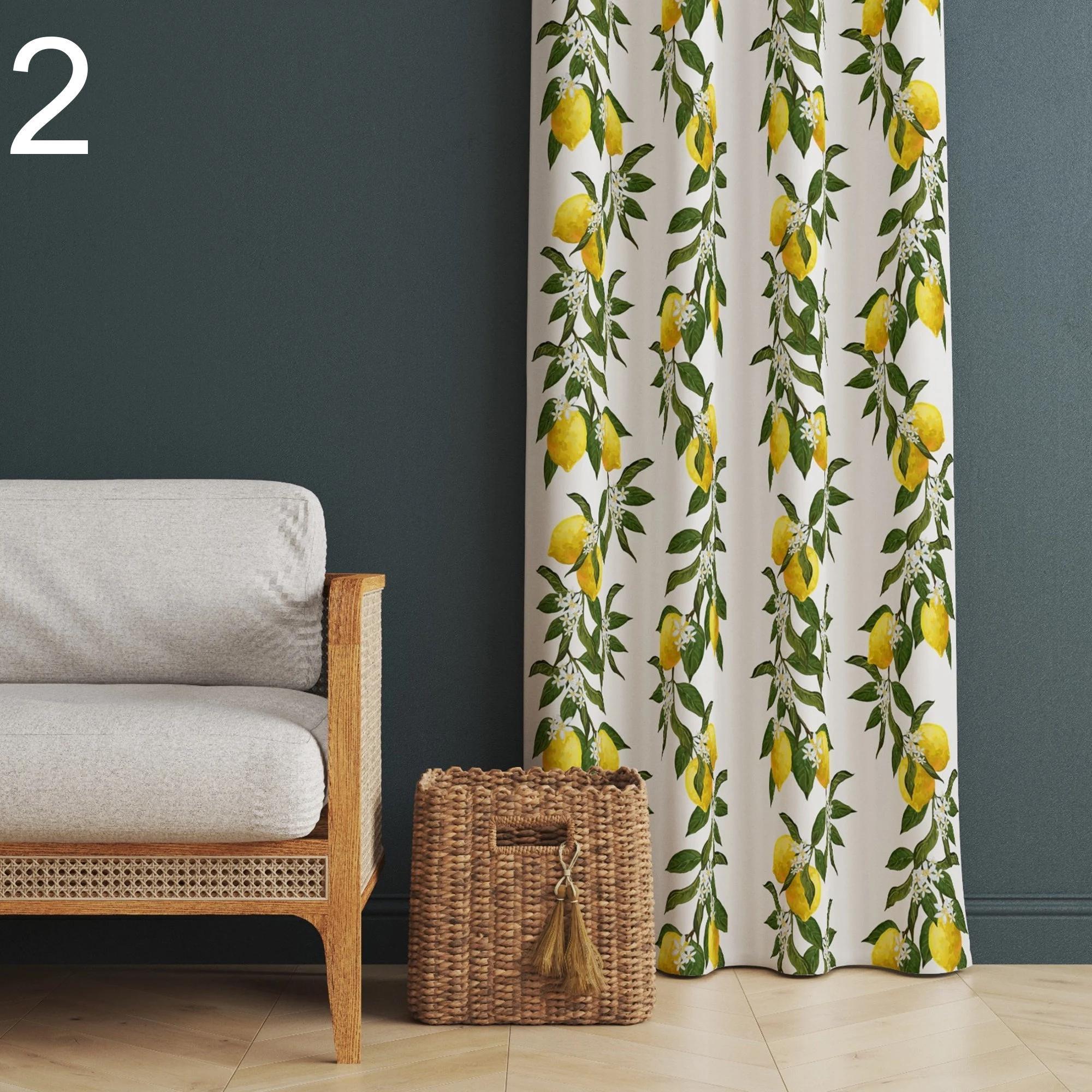 Yellow Lemon Pattern Curtains, Lemon Panel Curtain Home Decor, Lemon Printed Curtains, Lemon Home Decor, Decorative Curtains, Floral Curtain
