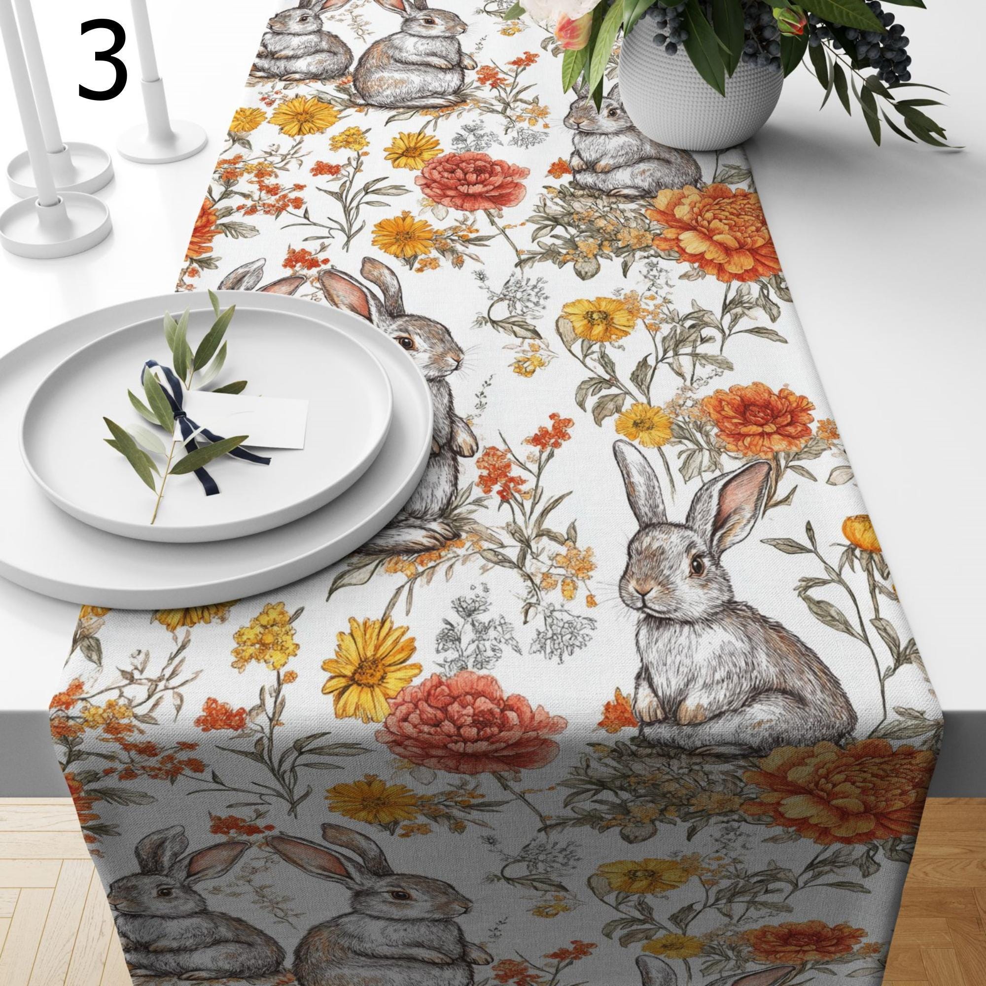 Easter Cute Bunny Table Runners, Spring Easter Bunny Coffee Table Runners, Spring Party Bunny Table Runners, Fun Bunny Table Runners