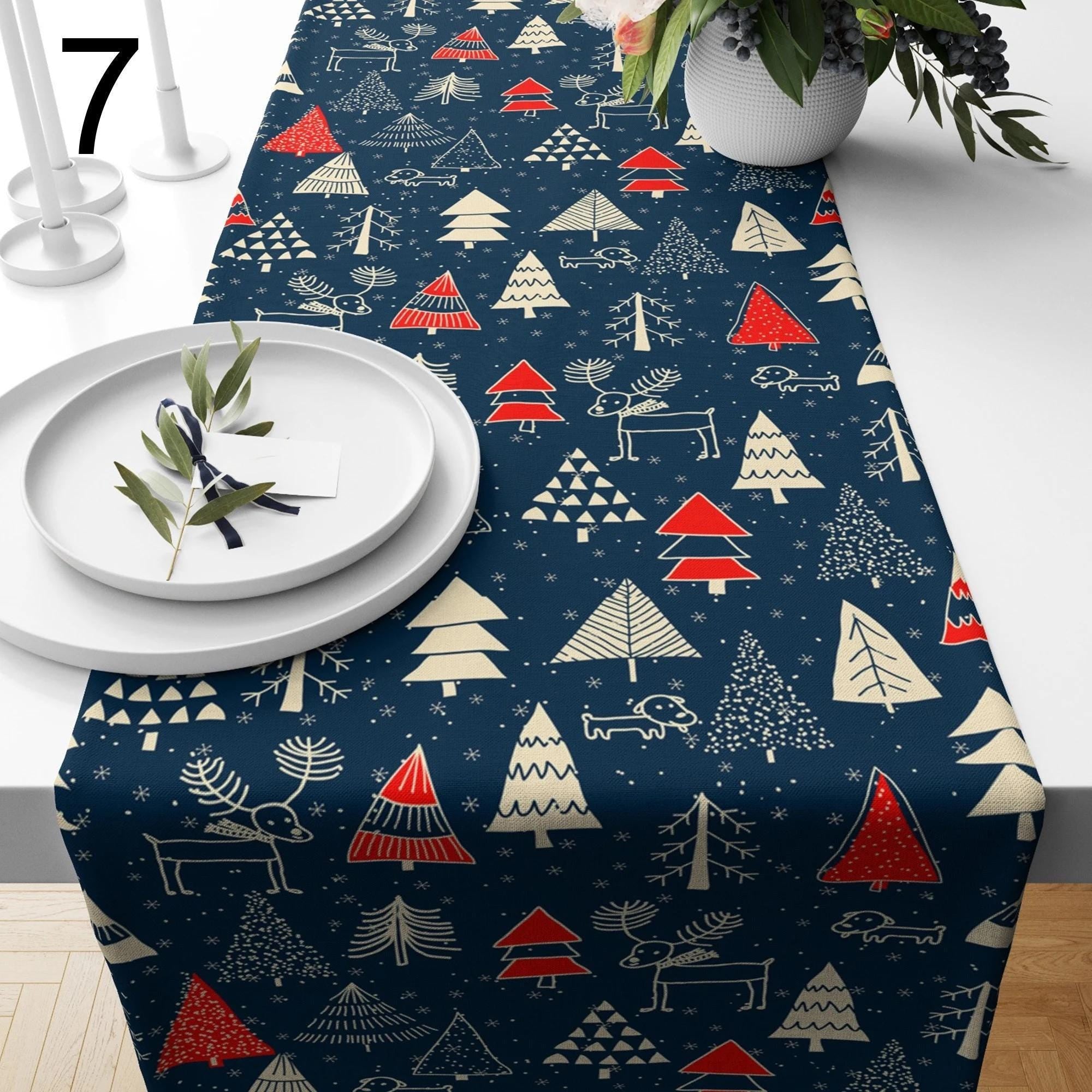 Christmas Table Runner, Holly Pine Tree Table Runner, Xmas Pine Tree Table Runner, Christmas Party Table Runner, Christmas Gift