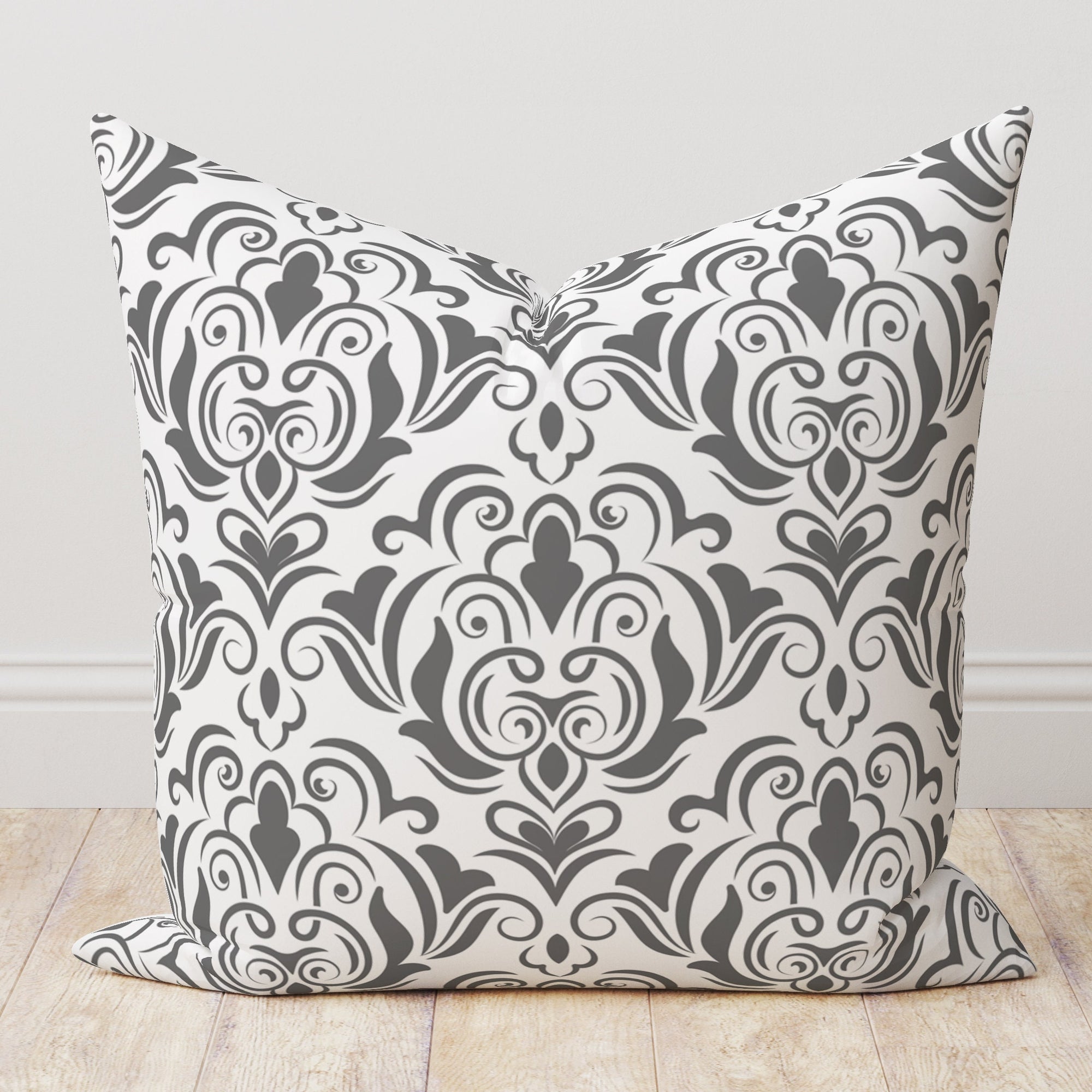 Modern Vintage Floral Pillow Cover, Country Farmhouse Vintage Grey Floral Cushion Cover, Grey Pillow Covers 18x18, Grey Throw Pillows