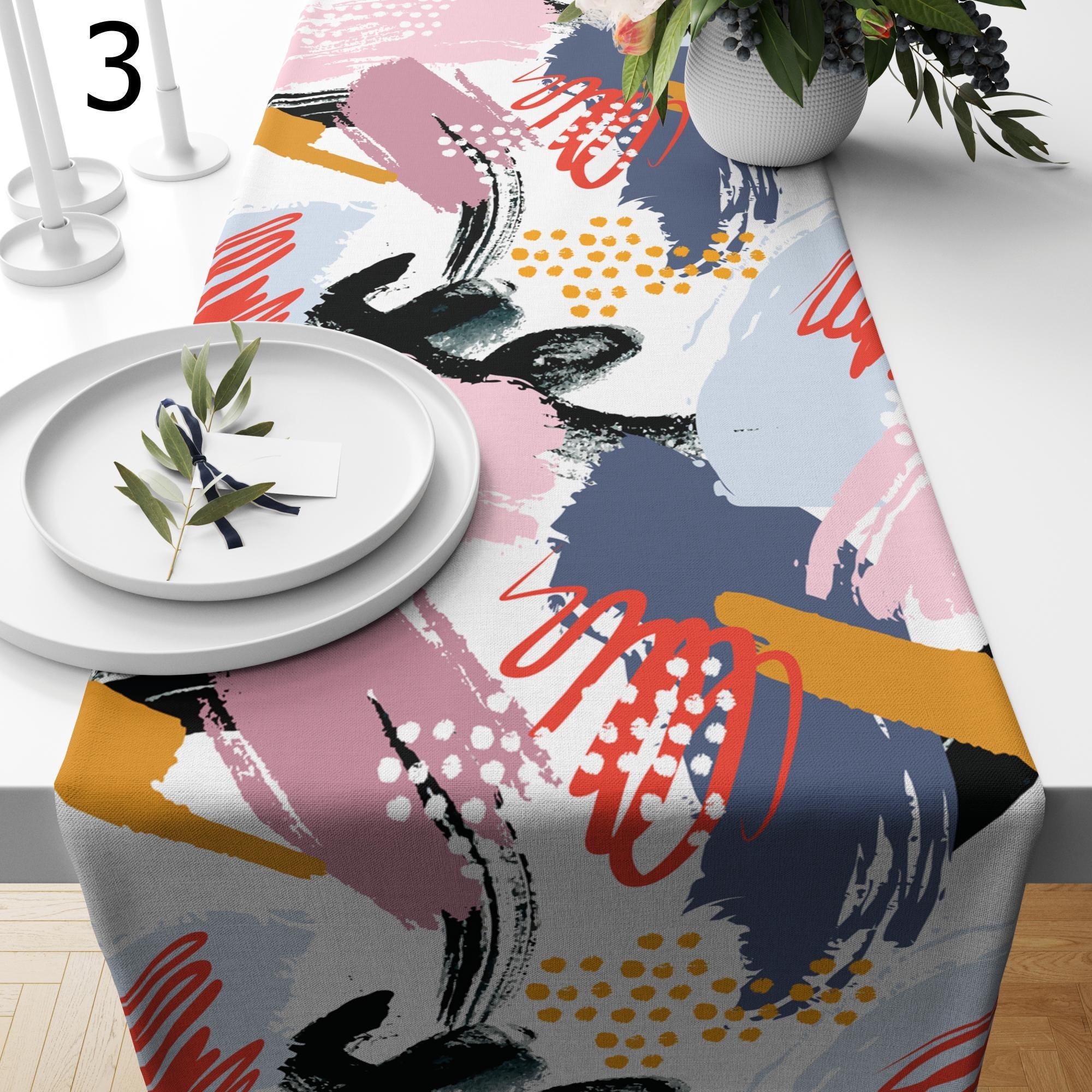 Abstract Table Runner, Modern Painting Art Abstract Table Runner, Colorful Boho Abstract Table Runner, Modern Abstract Arts Table Runners