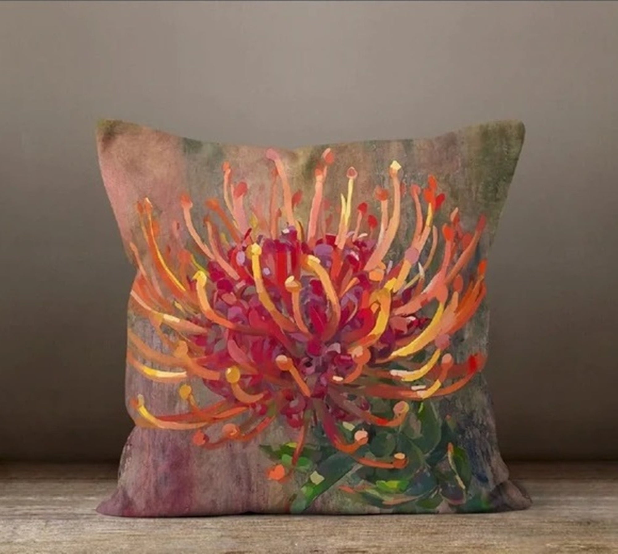 Colorful Succulent Flower Pillow Cover, Burgundy Floral Pillow, Succulent Cushion, Decorative Throw Pillowcase, Red Succulent Throw Pillow