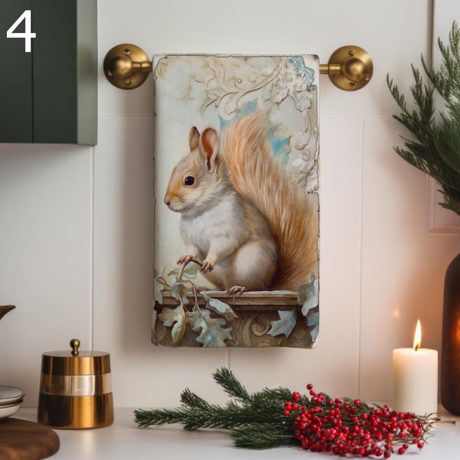 Christmas Fox Tea Towel, Xmas Cat Tea Towel, Cute Fox Dish Towels, Christmas Squirrel  Dish Towel, Xmas Hedgehog Tea Towel, Xmas Decor Towel