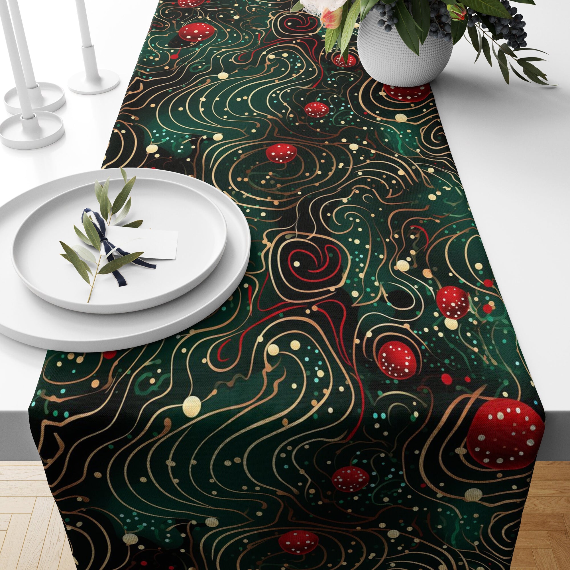 Christmas Berry Table Runner, Holly Pine  Berry Table Runner, Xmas  Berry Table Runner, Christmas Party Berry Table Runner