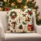 Christmas Deer and Santa Claus Decor Cushion Cover, Christmas Candy Stick Pillowcase,  Xmas Ornaments Cushion Cover, Xmas Throw Pillow Cover