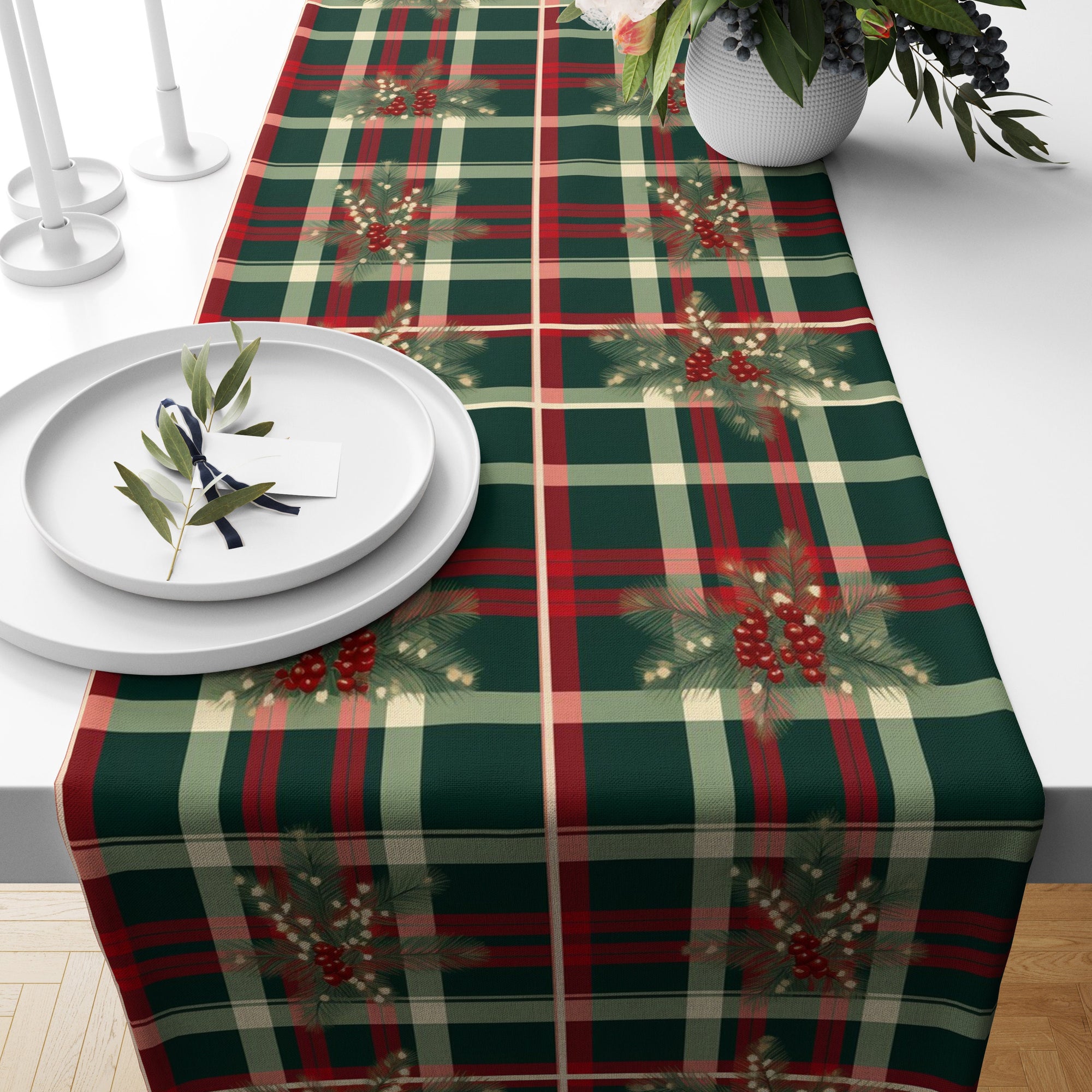 Christmas Berry Table Runner, Holly Pine  Berry Table Runner, Xmas  Berry Table Runner, Christmas Party Berry Table Runner