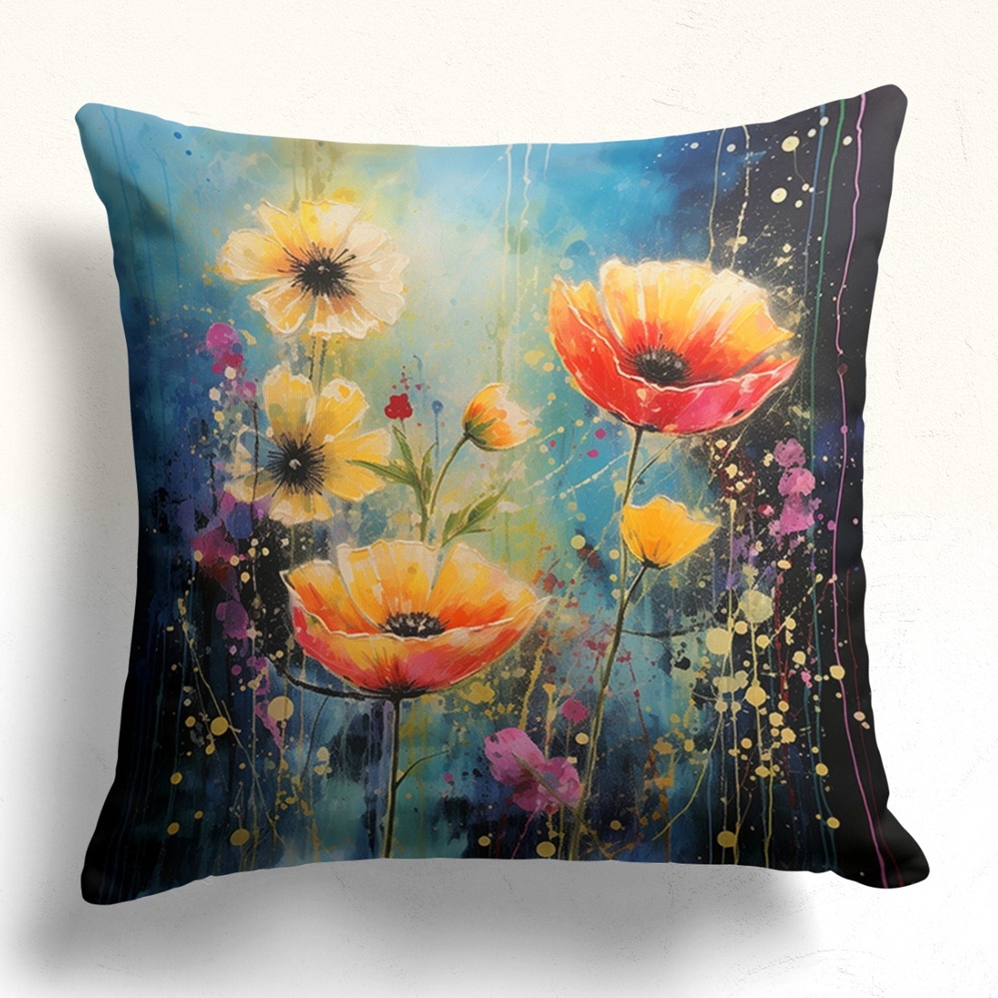 Wildflowers Pillow Covers, Flowers Throw Pillow Covers, Multicolor Floral Cushion Cover, Floral Printed Pillow Cases